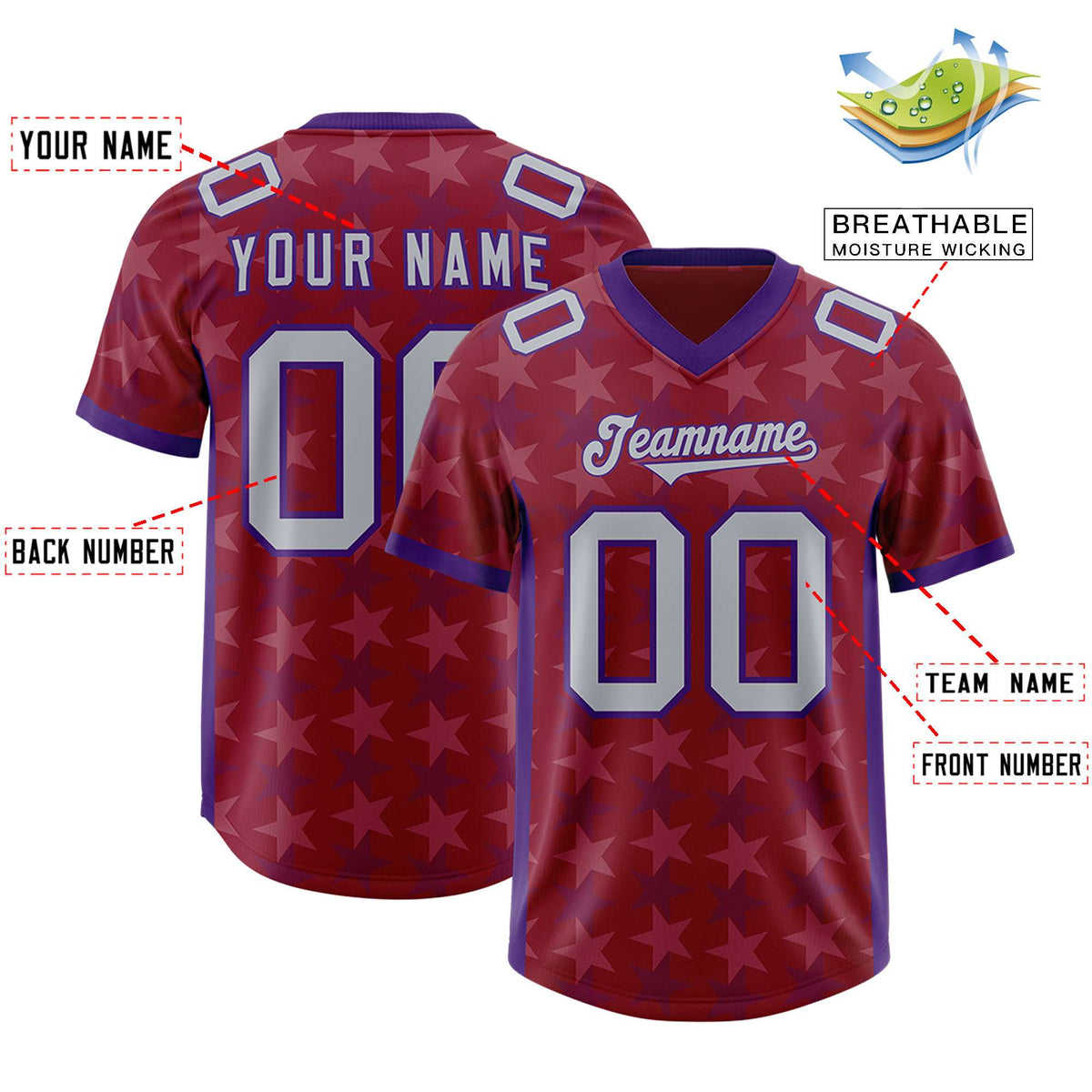 Custom Crimson Purple Personalized All Star Graffiti Pattern Authentic Football Jersey