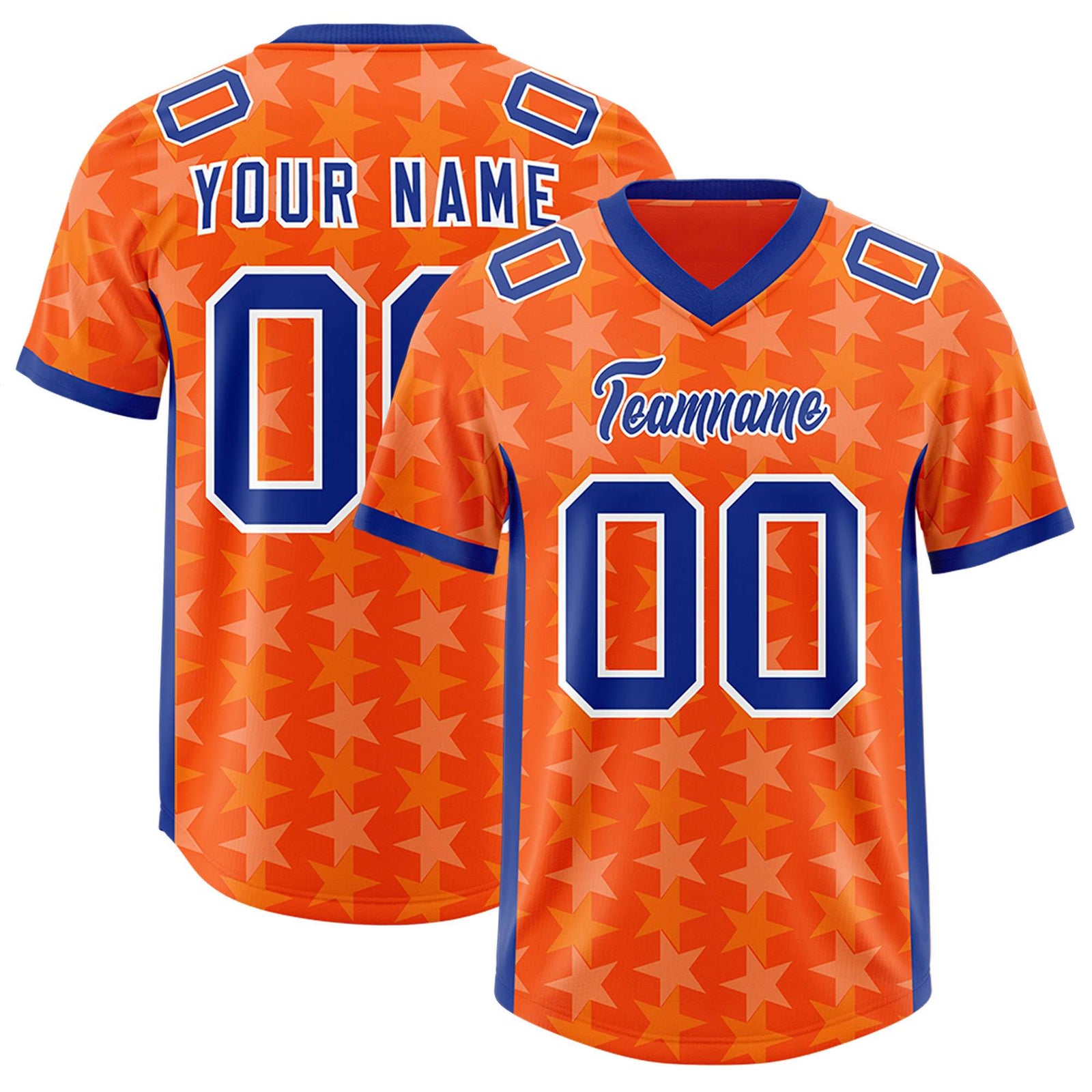 Custom Orange Royal Personalized All Star Graffiti Pattern Authentic Football Jersey