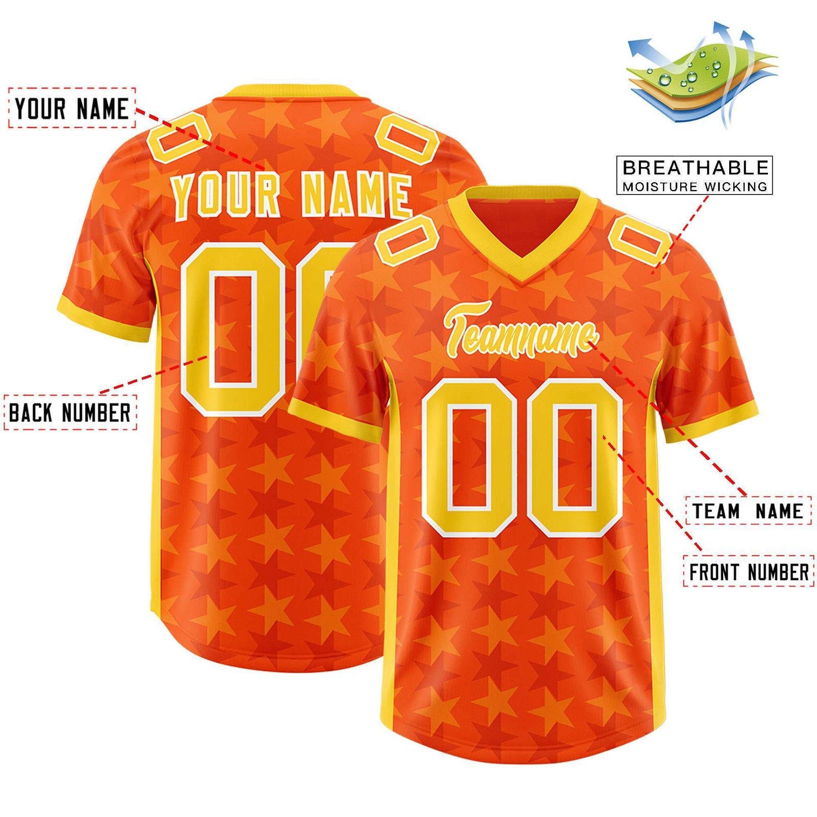Custom Orange Gold Personalized All Star Graffiti Pattern Authentic Football Jersey