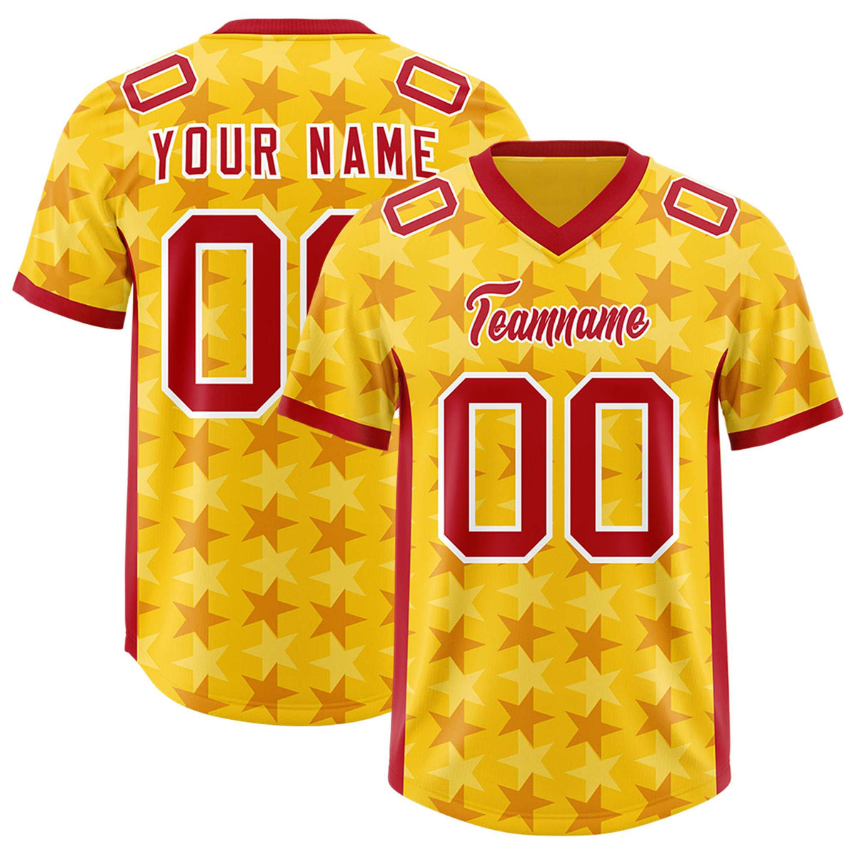 Custom Gold Red Personalized All Star Graffiti Pattern Authentic Football Jersey