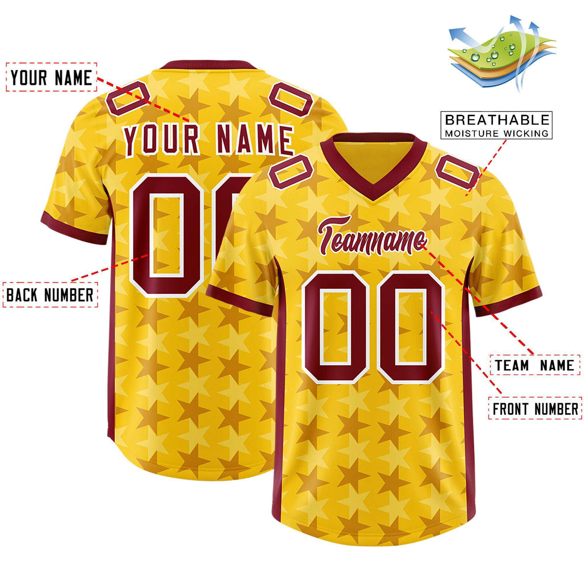 Custom Gold Crimson Personalized All Star Graffiti Pattern Authentic Football Jersey