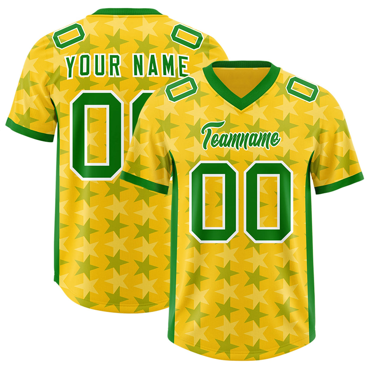 Custom Gold Kelly Green Personalized All Star Graffiti Pattern Authentic Football Jersey