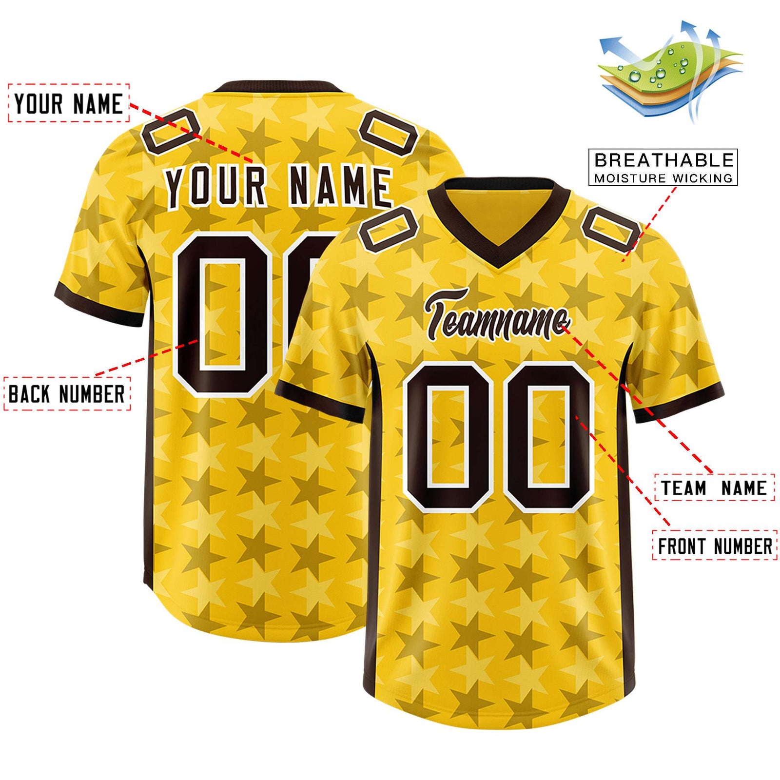 Custom Gold Black Personalized All Star Graffiti Pattern Authentic Football Jersey