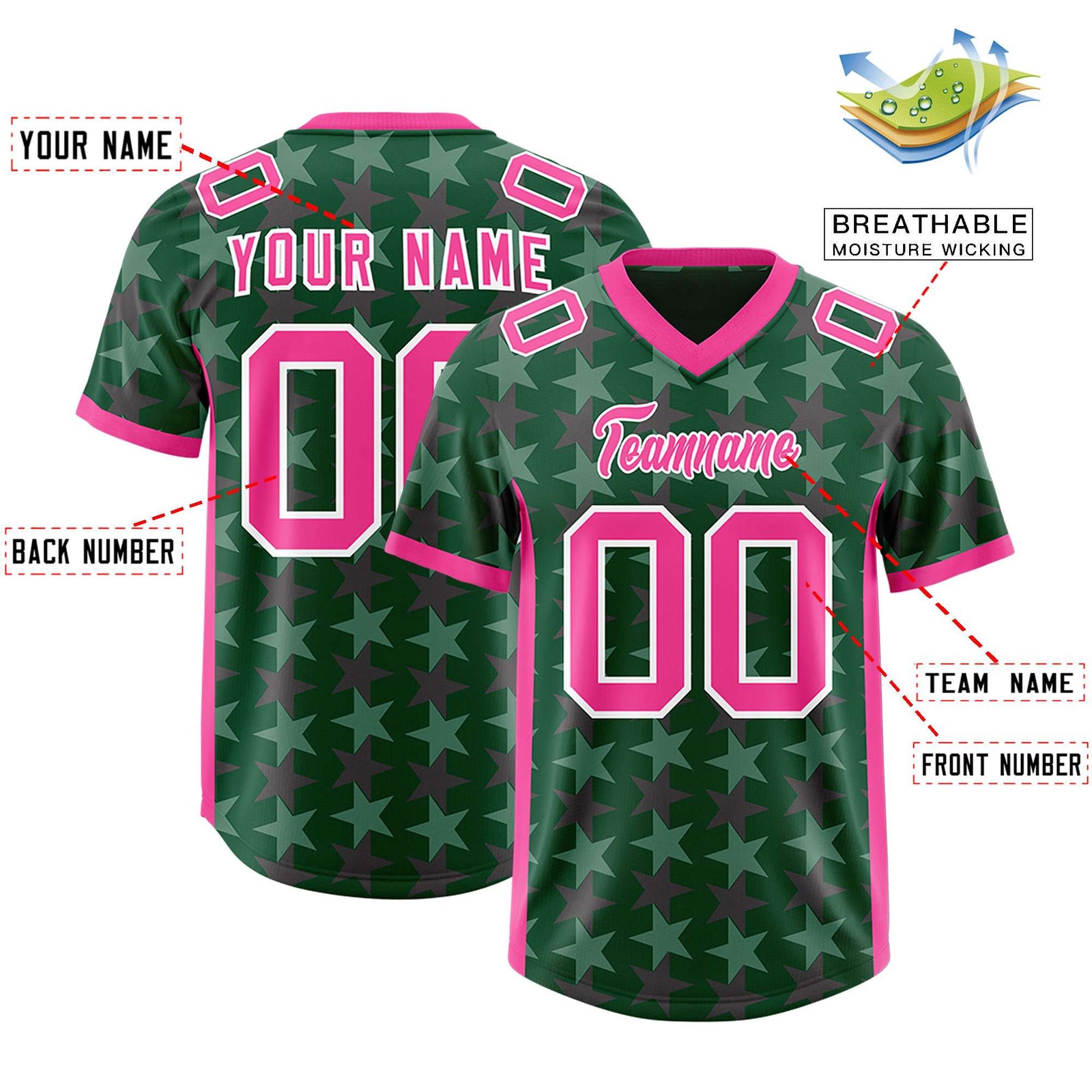 Custom Green Pink Personalized All Star Graffiti Pattern Authentic Football Jersey