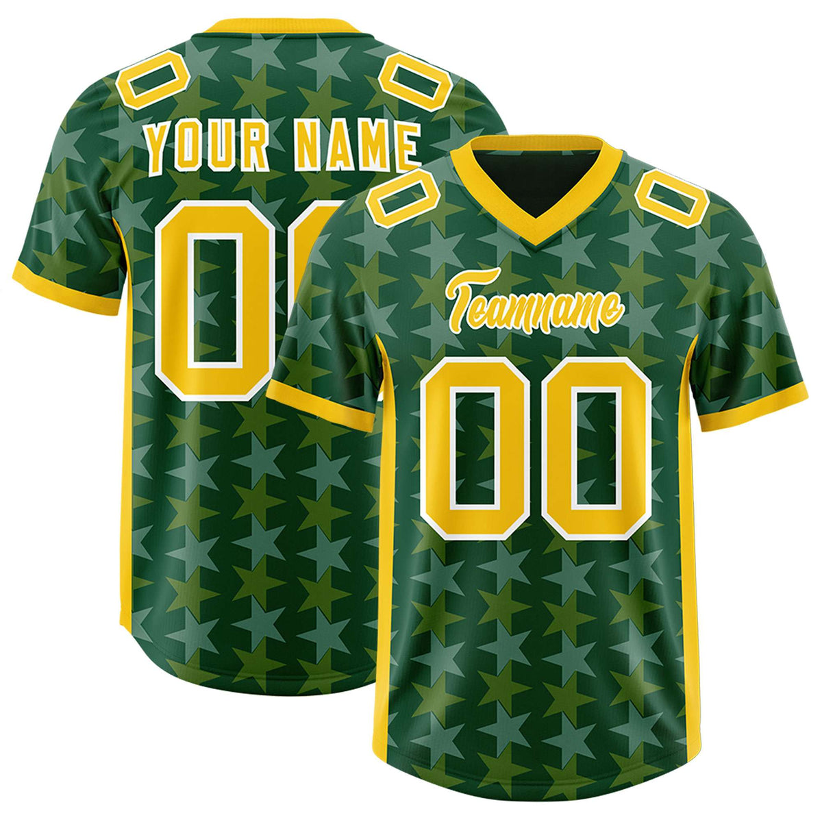 Custom Green Gold Personalized All Star Graffiti Pattern Authentic Football Jersey