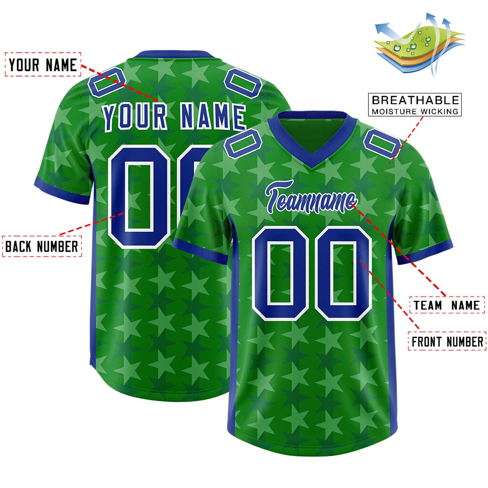 Custom Kelly Green Royal Personalized All Star Graffiti Pattern Authentic Football Jersey