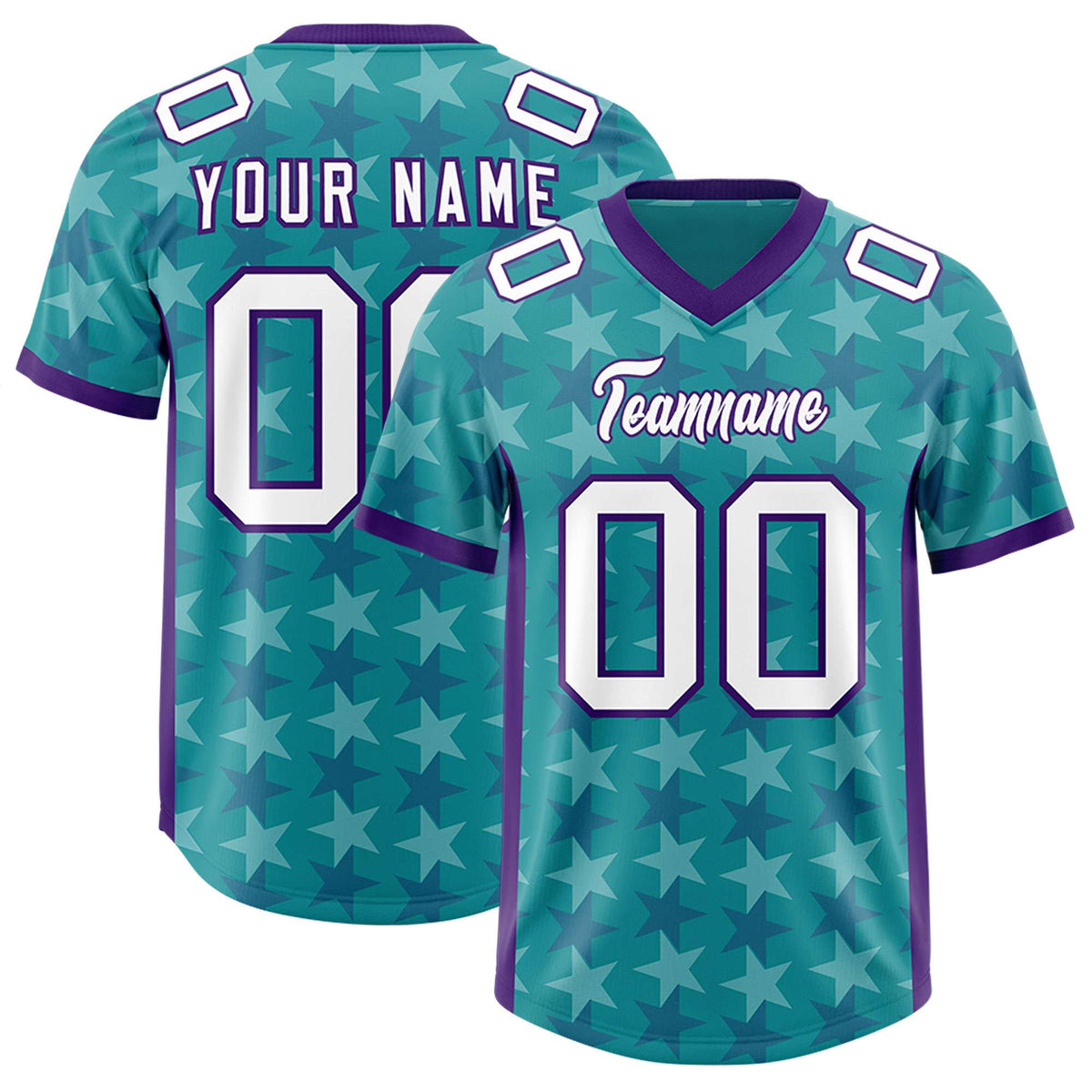Custom Aqua Purple Personalized All Star Graffiti Pattern Authentic Football Jersey