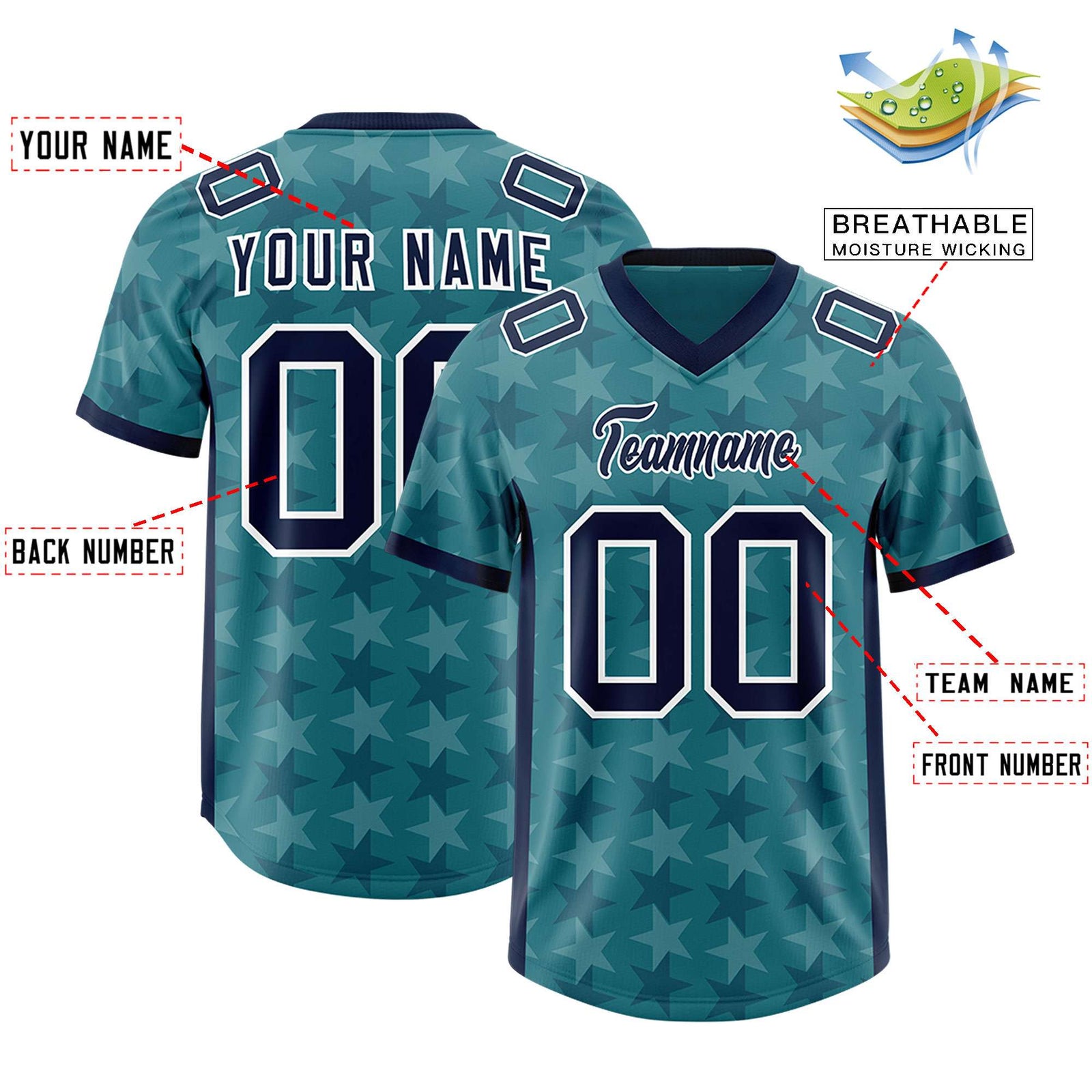 Custom Aqua Navy Personalized All Star Graffiti Pattern Authentic Football Jersey