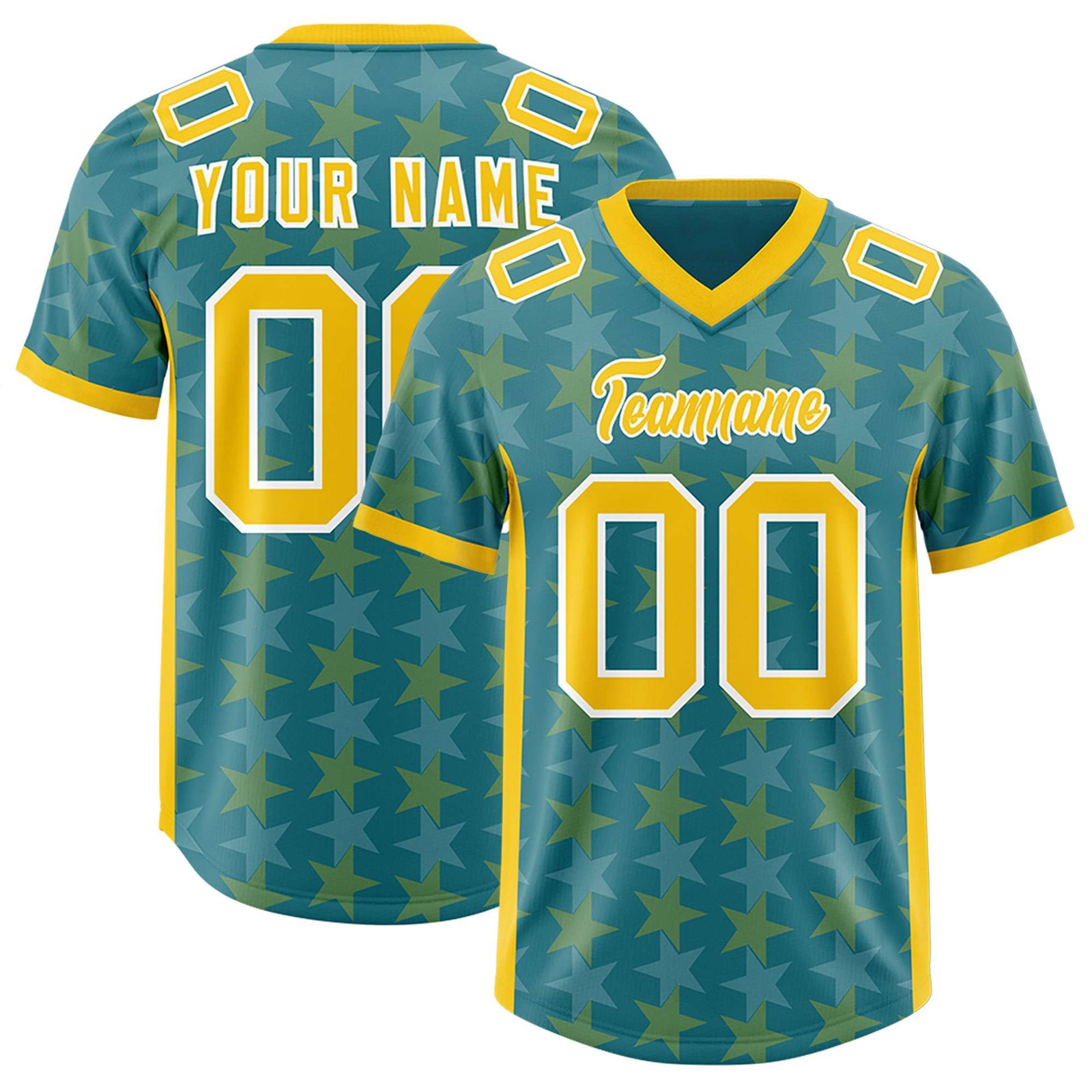 Custom Aqua Gold Personalized All Star Graffiti Pattern Authentic Football Jersey