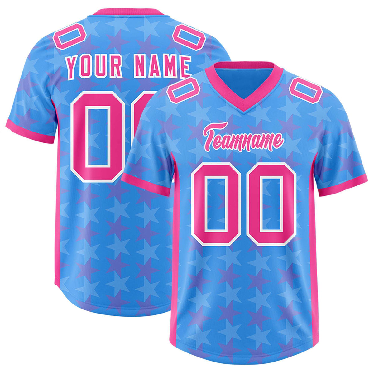 Custom Light Blue Pink Personalized All Star Graffiti Pattern Authentic Football Jersey
