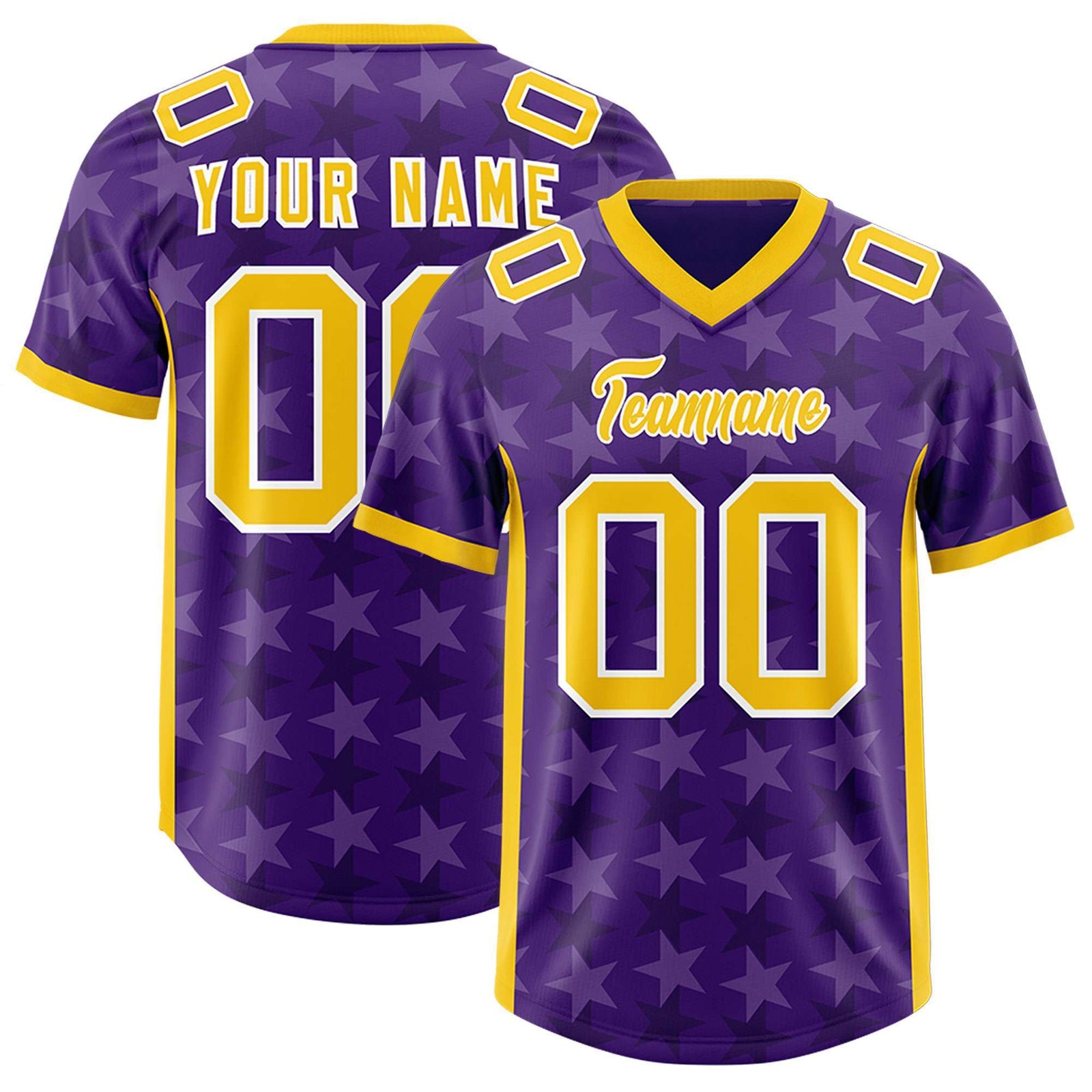 Custom Purple Gold Personalized All Star Graffiti Pattern Authentic Football Jersey