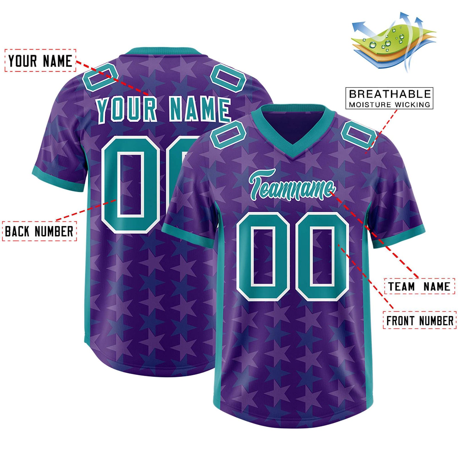 Custom Purple Aqua Personalized All Star Graffiti Pattern Authentic Football Jersey
