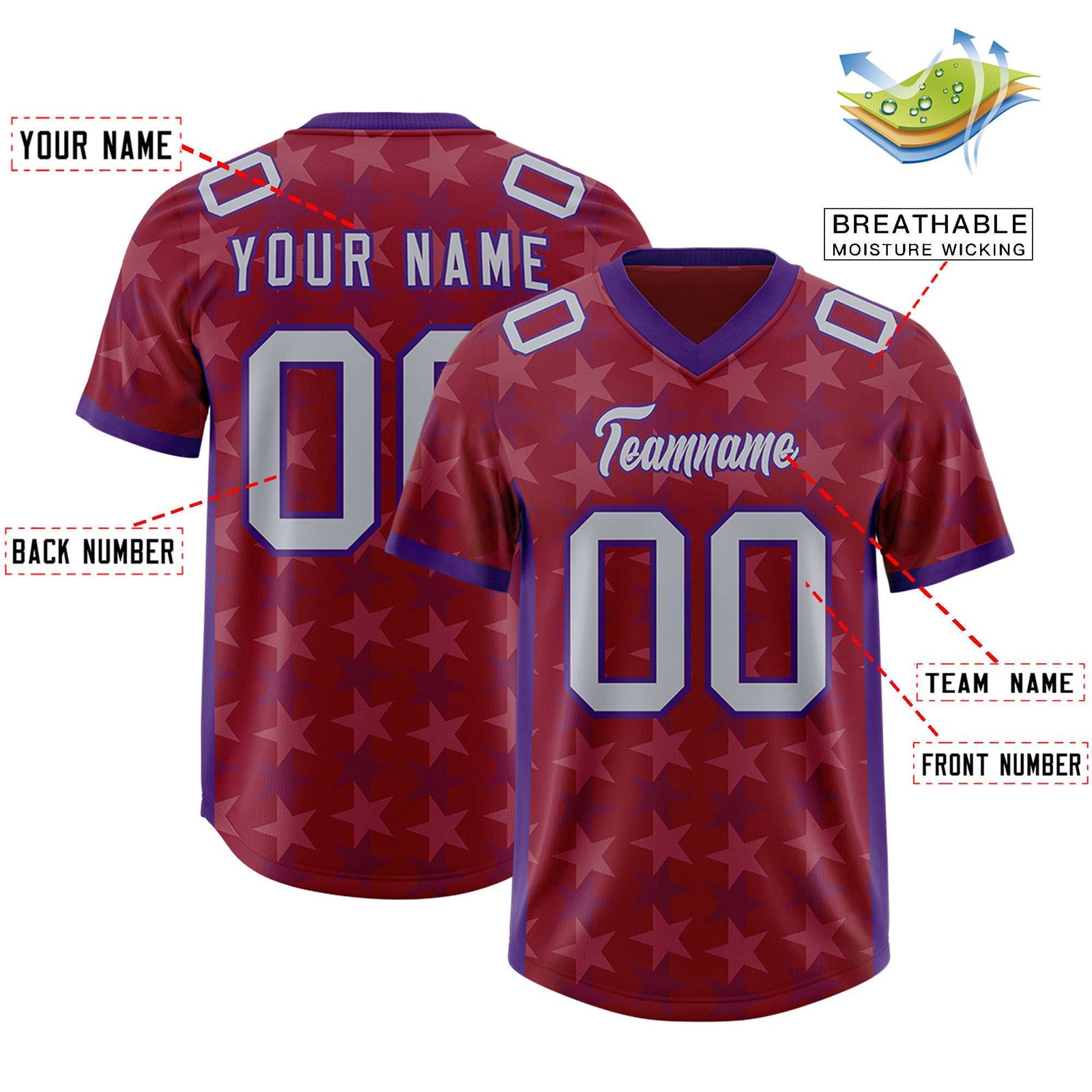 Custom Crimson Purple Personalized All Star Graffiti Pattern Authentic Football Jersey
