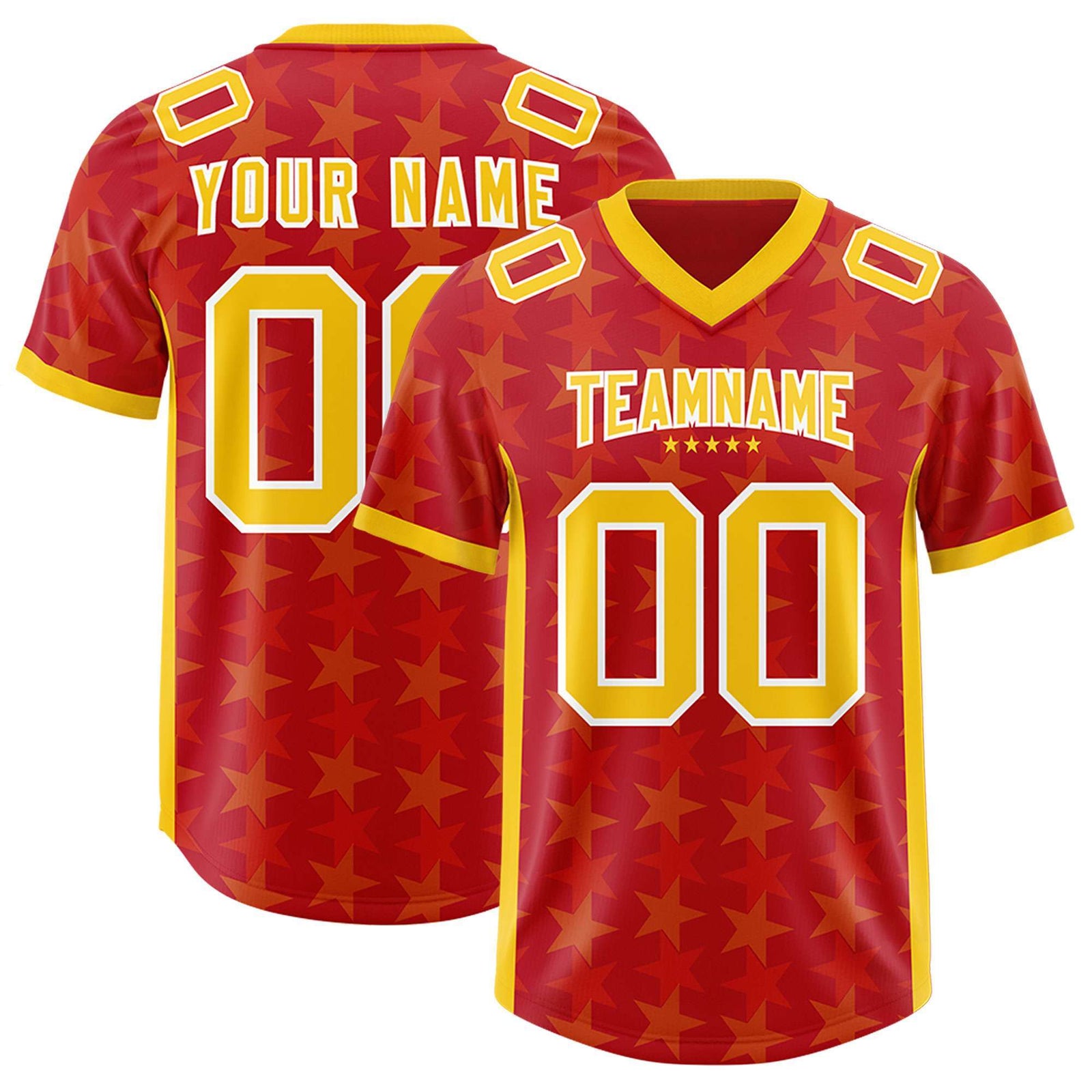 Custom Red Yellow Personalized All Star Graffiti Pattern Authentic Football Jersey