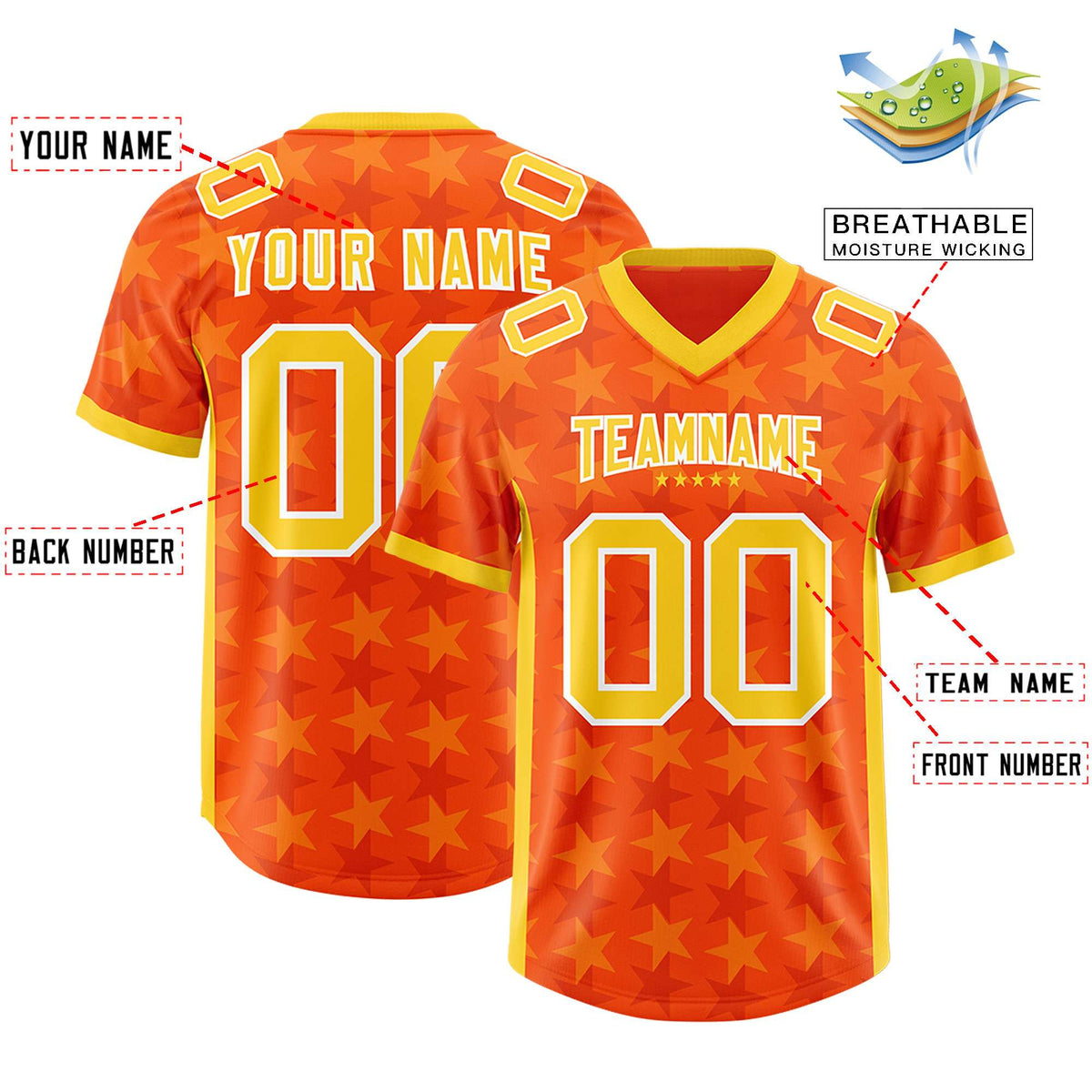 Custom Orange Gold Personalized All Star Graffiti Pattern Authentic Football Jersey