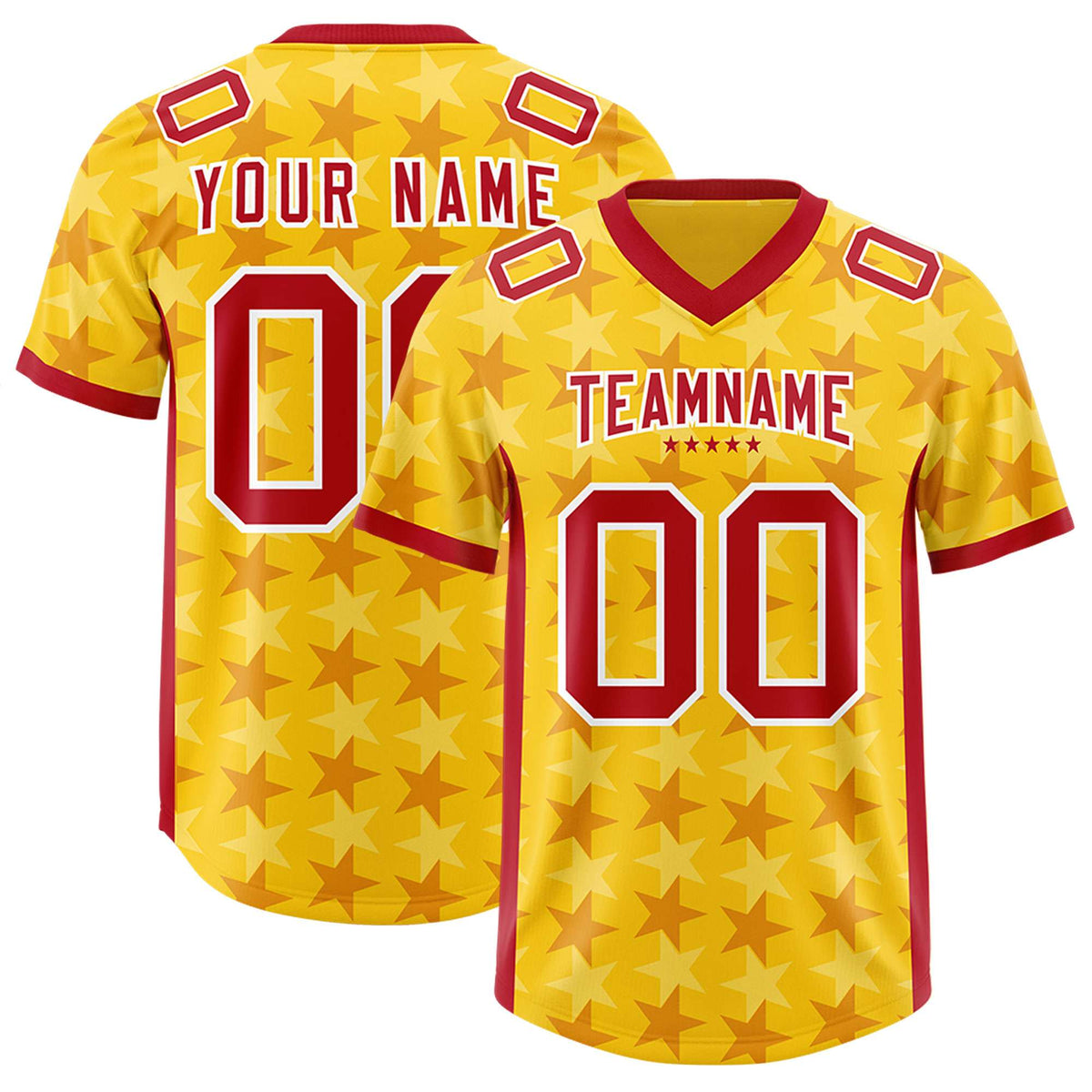 Custom Gold Red Personalized All Star Graffiti Pattern Authentic Football Jersey