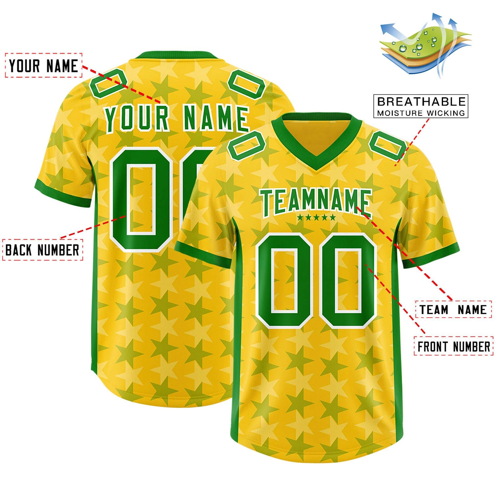Custom Gold Kelly Green Personalized All Star Graffiti Pattern Authentic Football Jersey