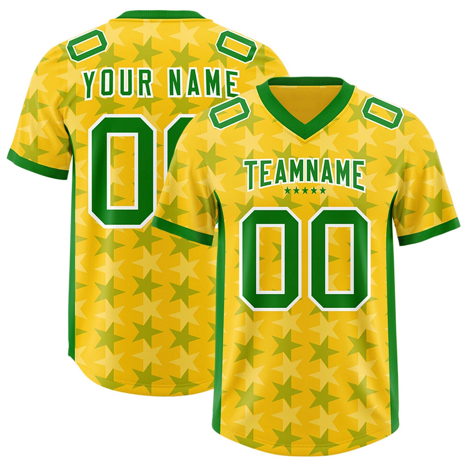 Custom Gold Kelly Green Personalized All Star Graffiti Pattern Authentic Football Jersey