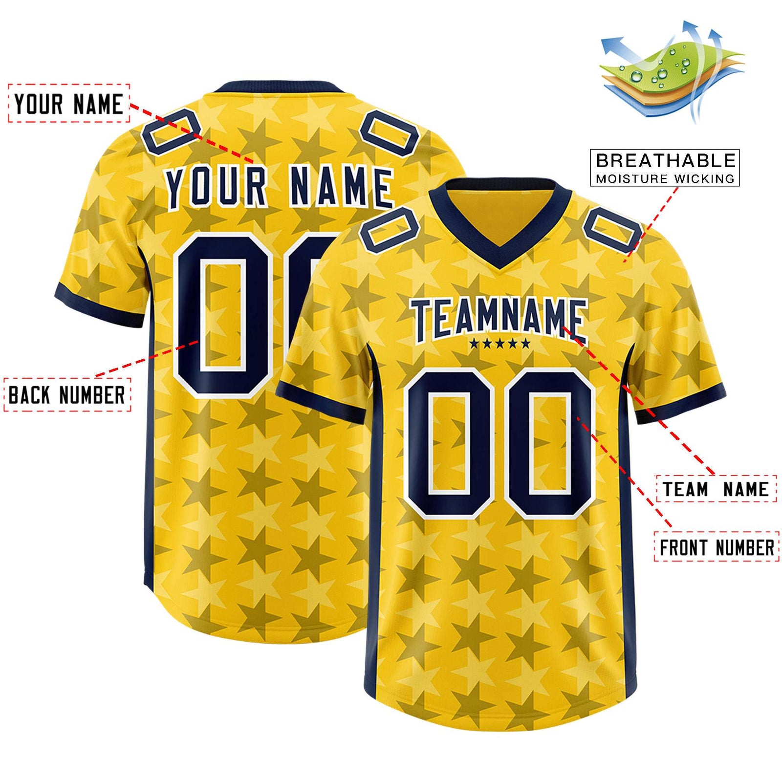 Custom Gold Navy Personalized All Star Graffiti Pattern Authentic Football Jersey