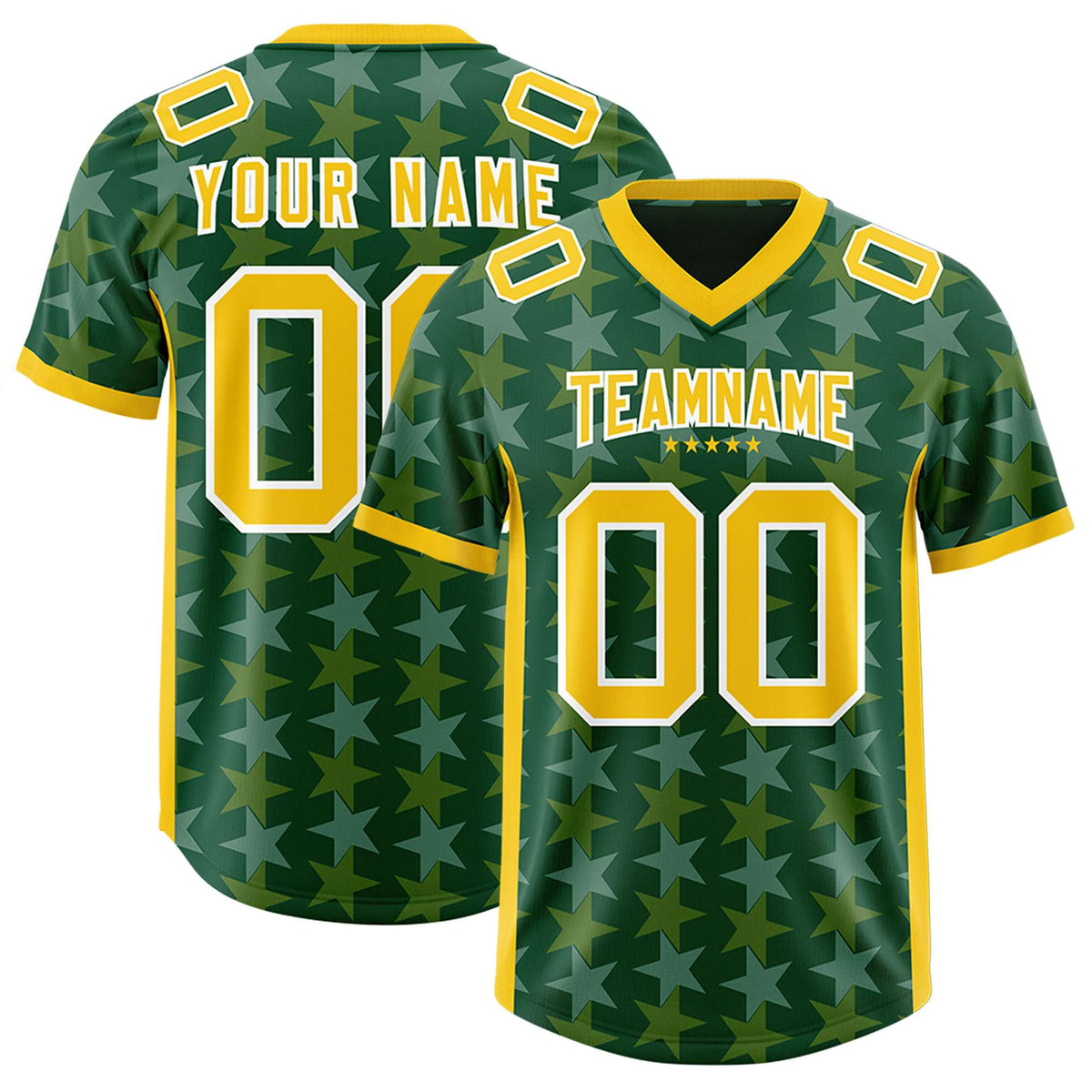 Custom Green Gold Personalized All Star Graffiti Pattern Authentic Football Jersey