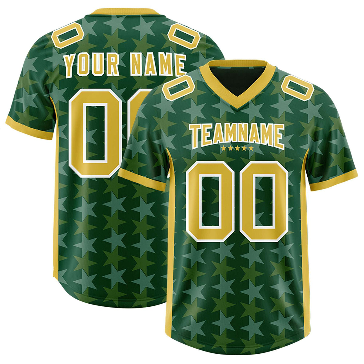 Custom Green Old Gold Personalized All Star Graffiti Pattern Authentic Football Jersey