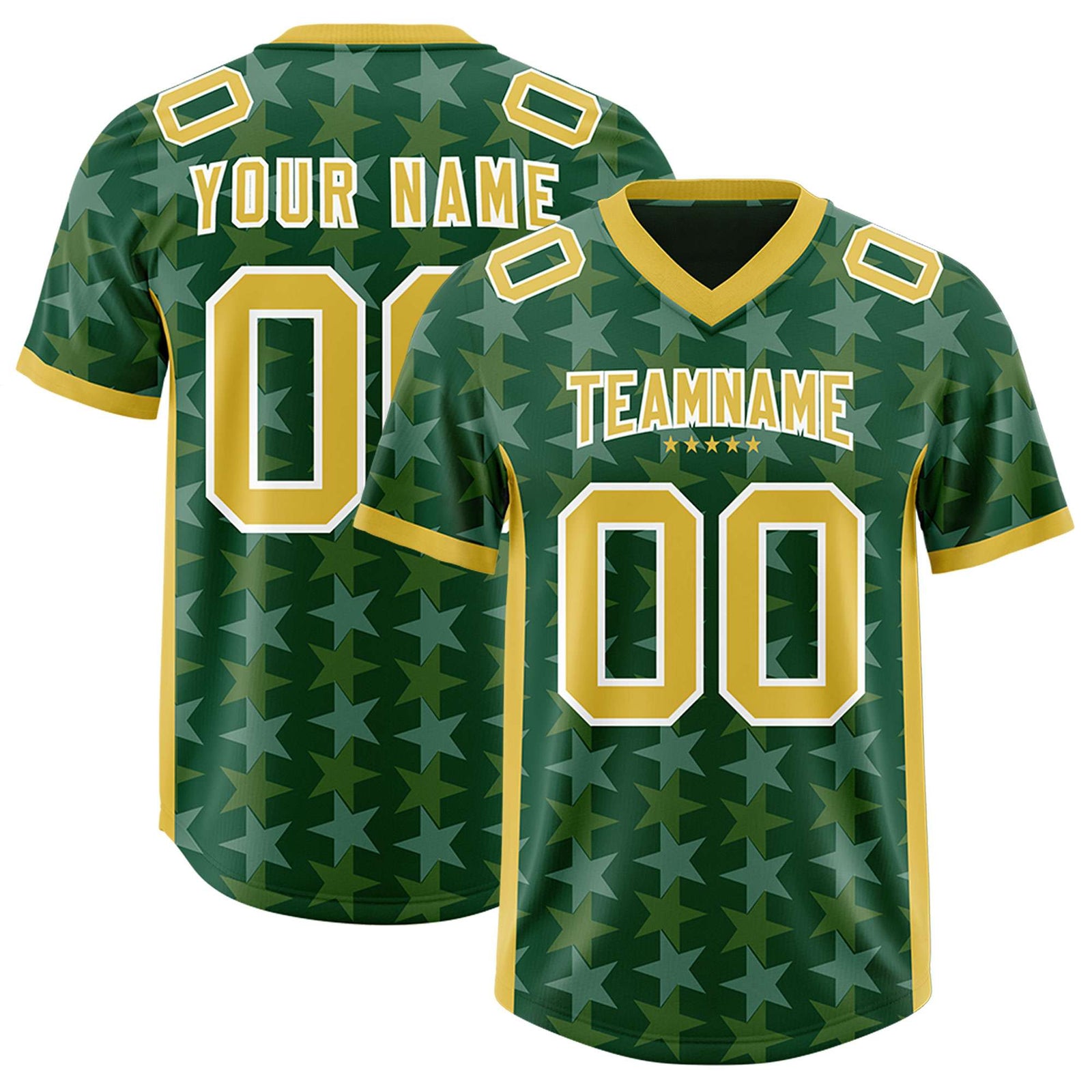 Custom Green Old Gold Personalized All Star Graffiti Pattern Authentic Football Jersey