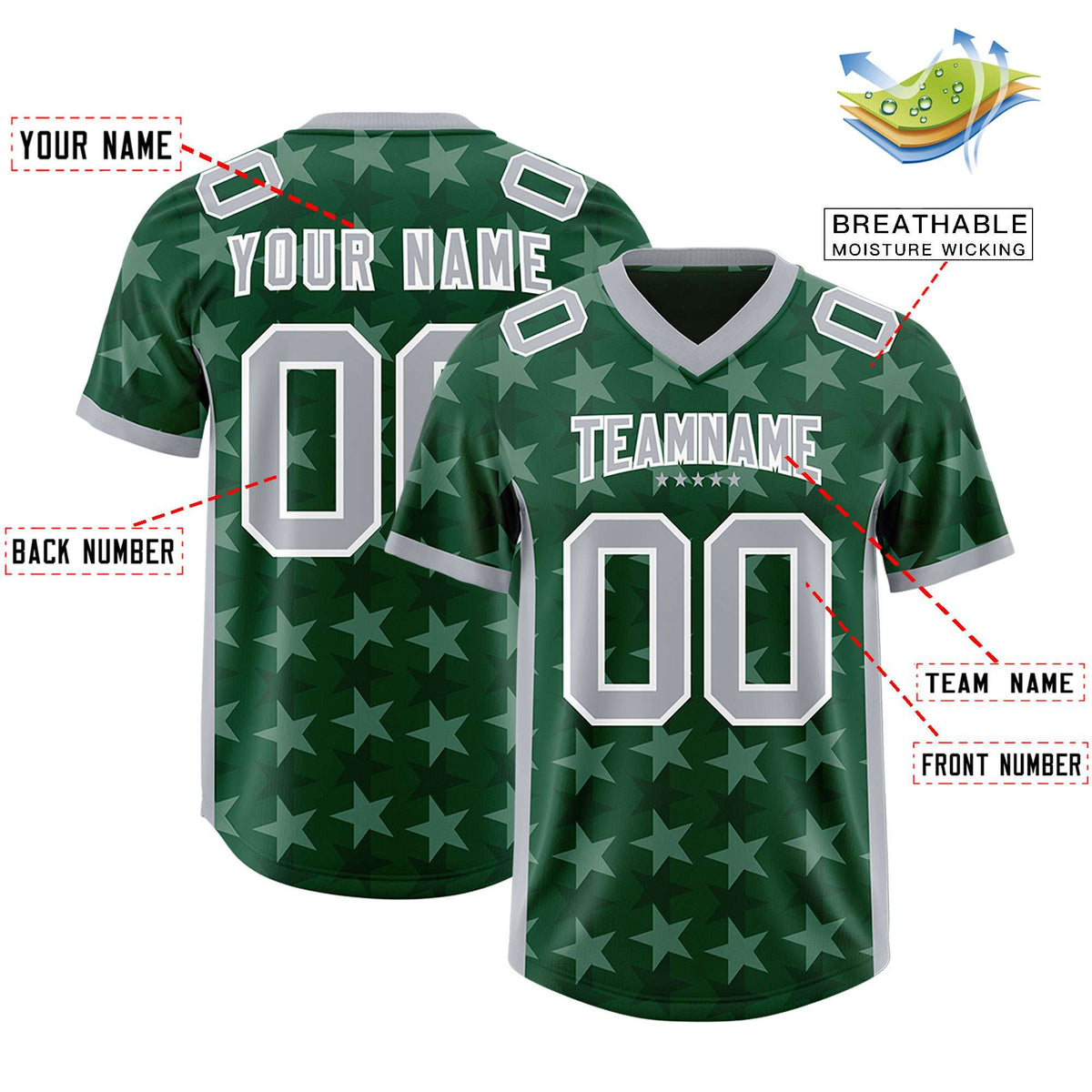 Custom Green Grey Personalized All Star Graffiti Pattern Authentic Football Jersey