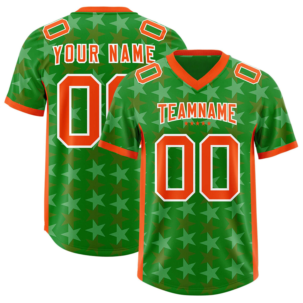 Custom Kelly Green Orange Personalized All Star Graffiti Pattern Authentic Football Jersey