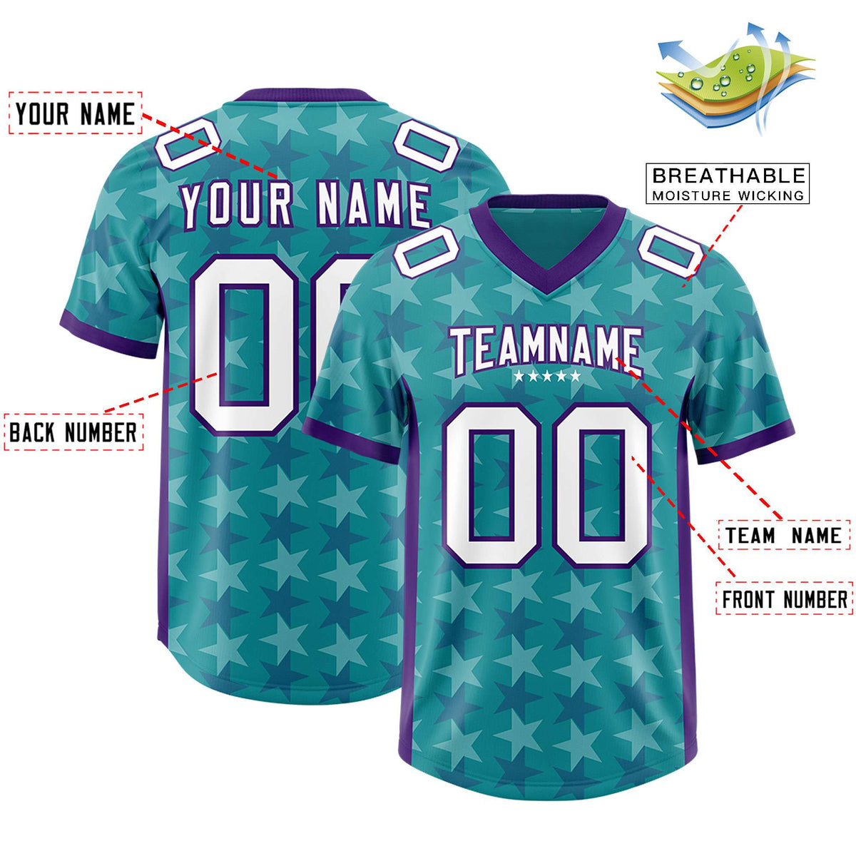 Custom Aqua Purple Personalized All Star Graffiti Pattern Authentic Football Jersey