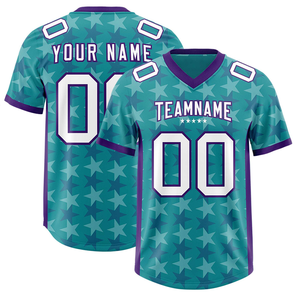 Custom Aqua Purple Personalized All Star Graffiti Pattern Authentic Football Jersey