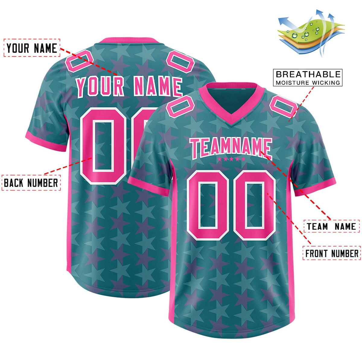 Custom Aqua Pink Personalized All Star Graffiti Pattern Authentic Football Jersey
