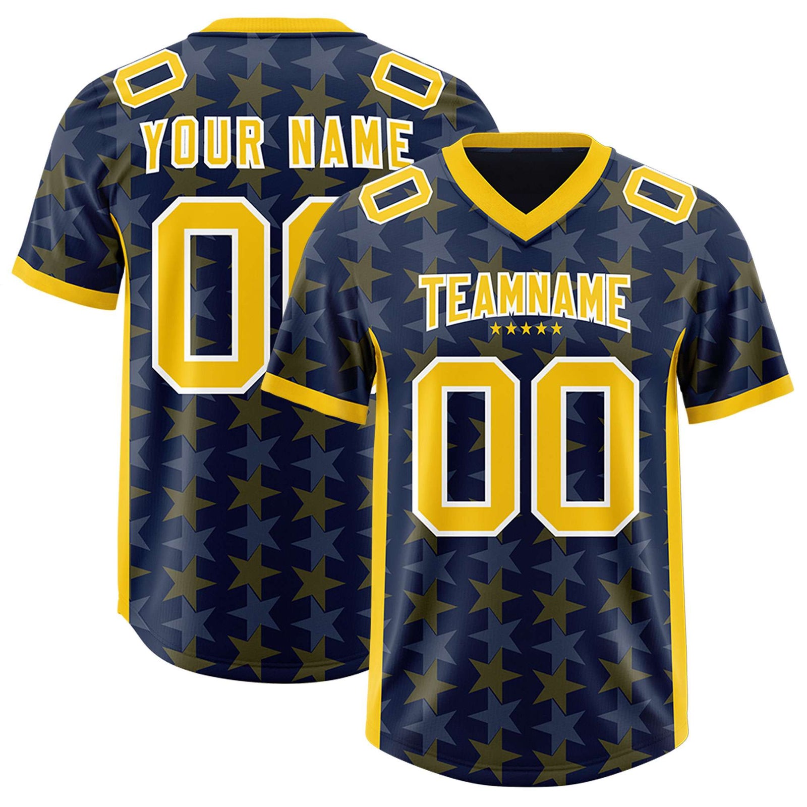 Custom Navy Gold Personalized All Star Graffiti Pattern Authentic Football Jersey