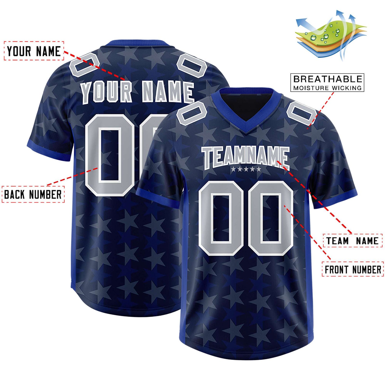 Custom Navy Royal Personalized All Star Graffiti Pattern Authentic Football Jersey