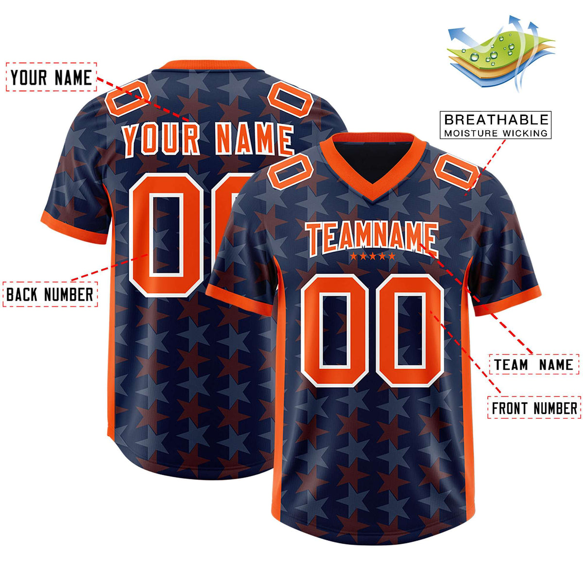 Custom Navy Orange Personalized All Star Graffiti Pattern Authentic Football Jersey