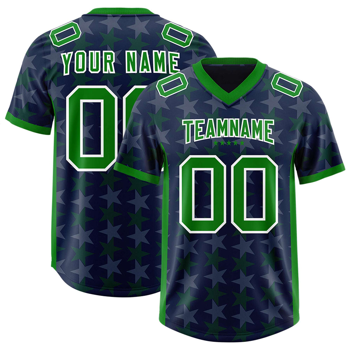 Custom Navy Kelly Green Personalized All Star Graffiti Pattern Authentic Football Jersey