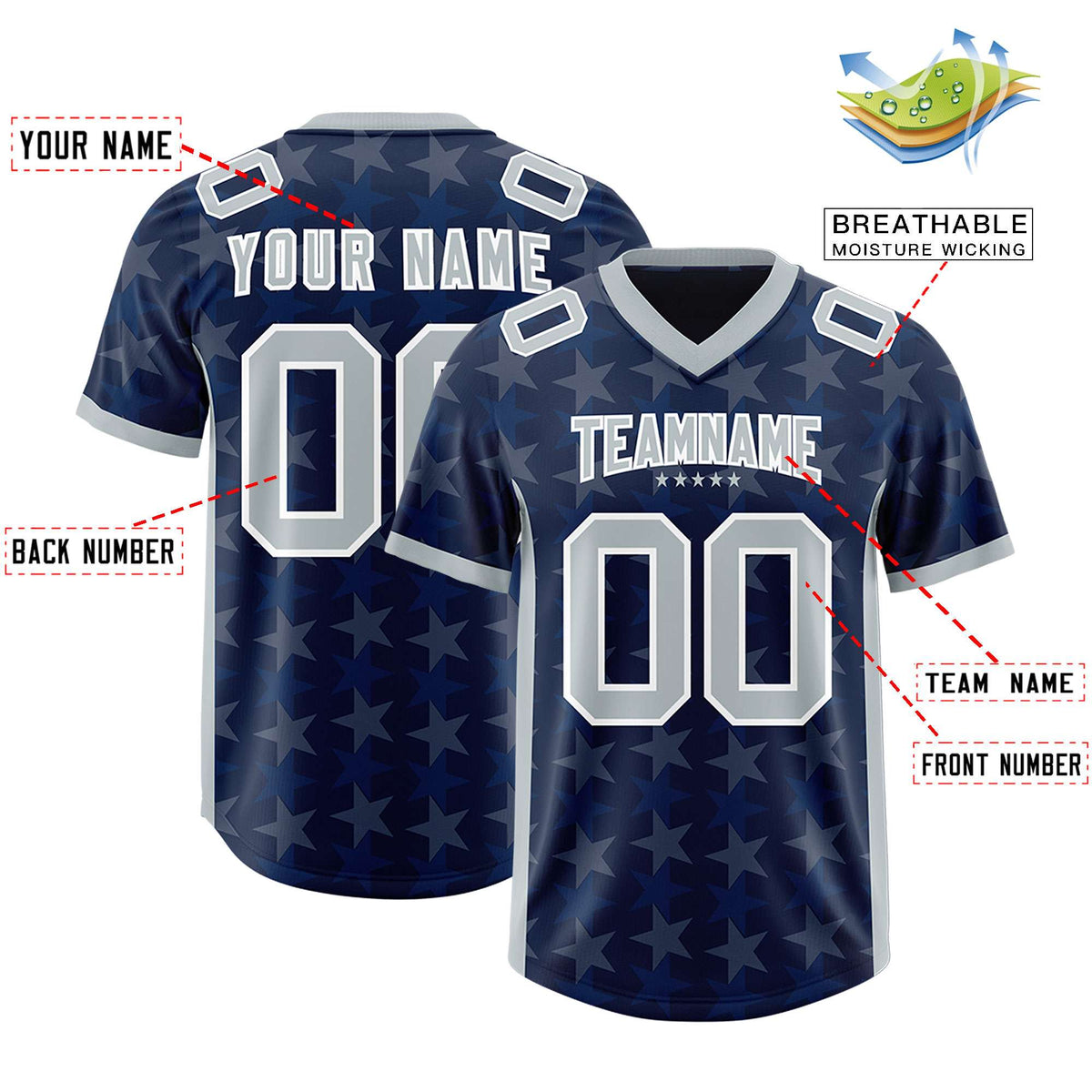 Custom Navy Grey Personalized All Star Graffiti Pattern Authentic Football Jersey