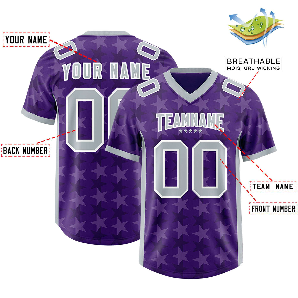 Custom Purple Grey Personalized All Star Graffiti Pattern Authentic Football Jersey