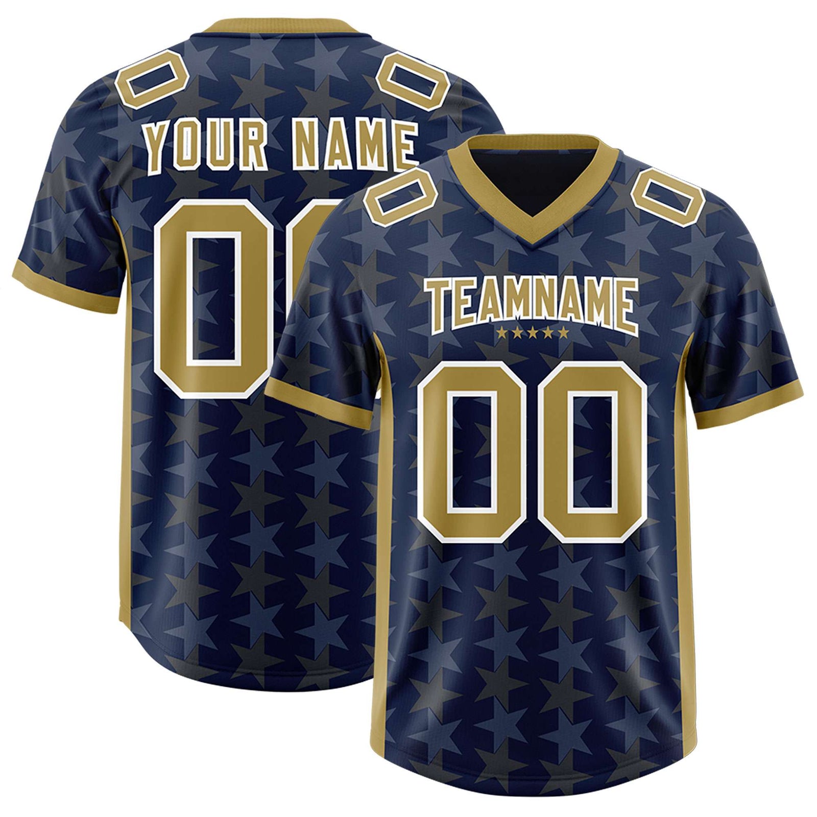 Custom Navy Old Gold Personalized All Star Graffiti Pattern Authentic Football Jersey