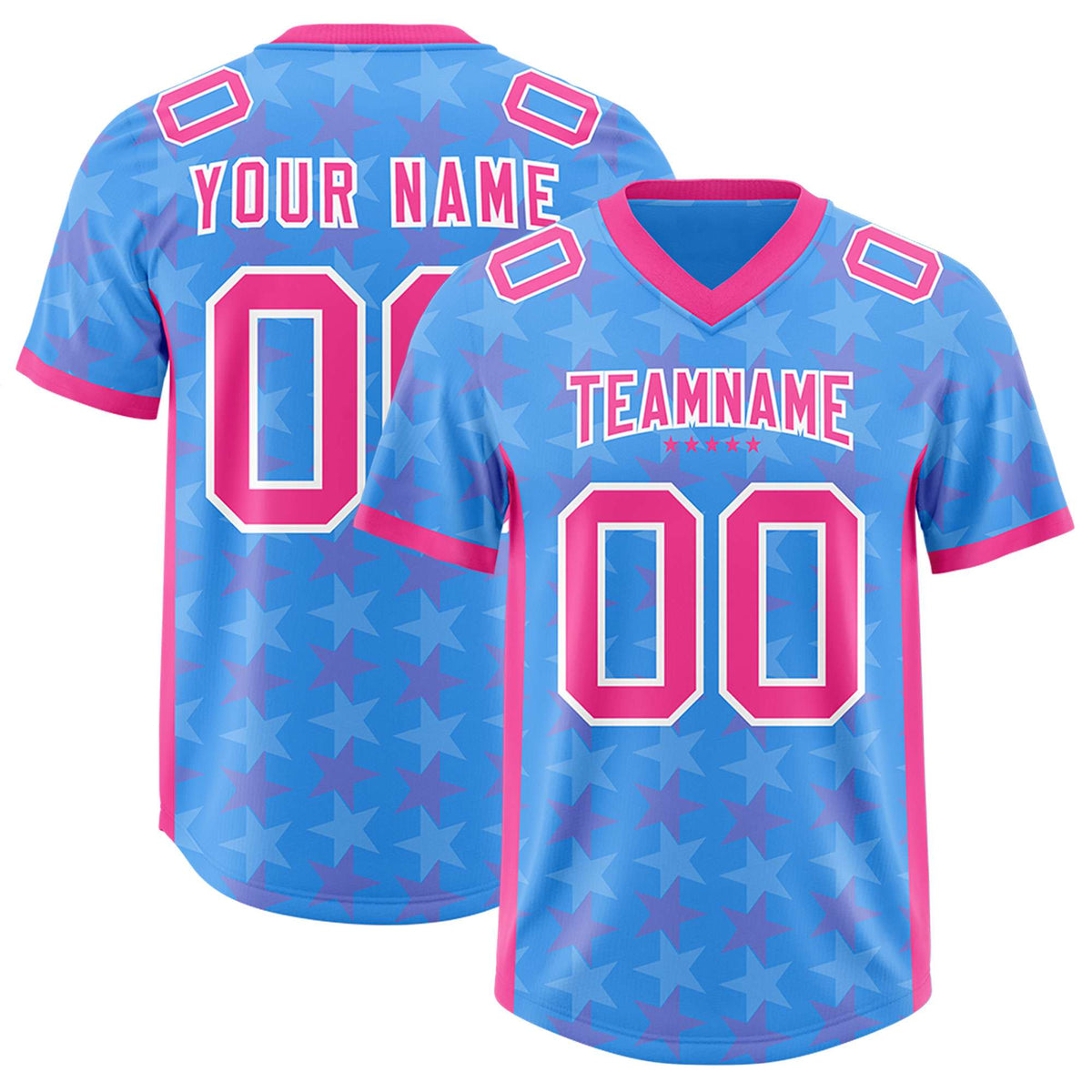Custom Light Blue Pink Personalized All Star Graffiti Pattern Authentic Football Jersey
