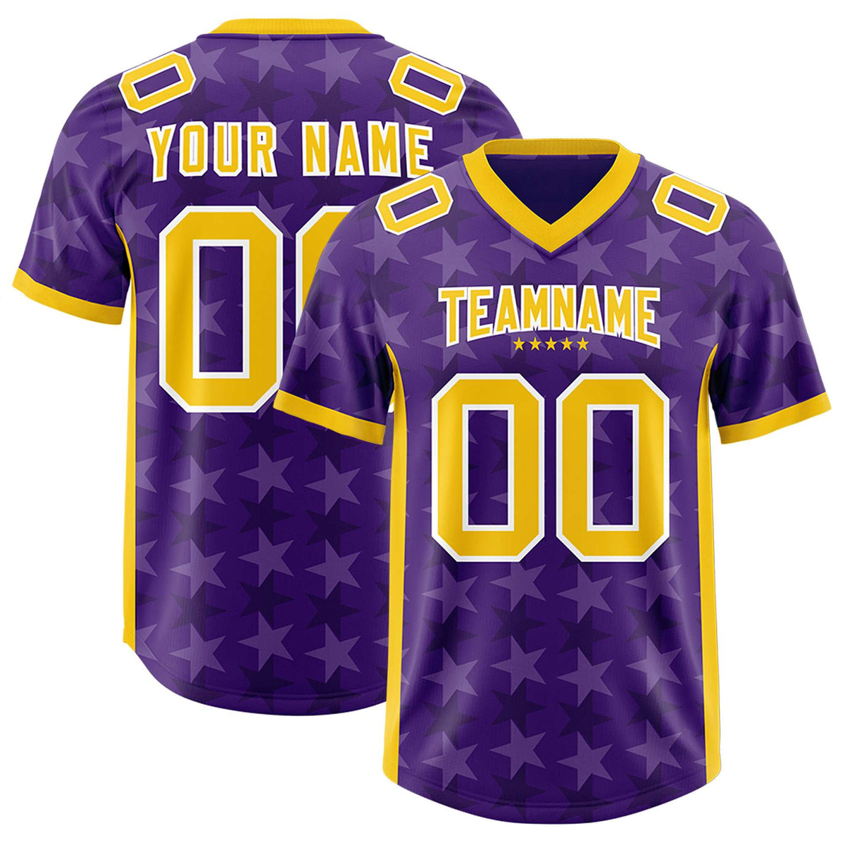 Custom Purple Gold Personalized All Star Graffiti Pattern Authentic Football Jersey