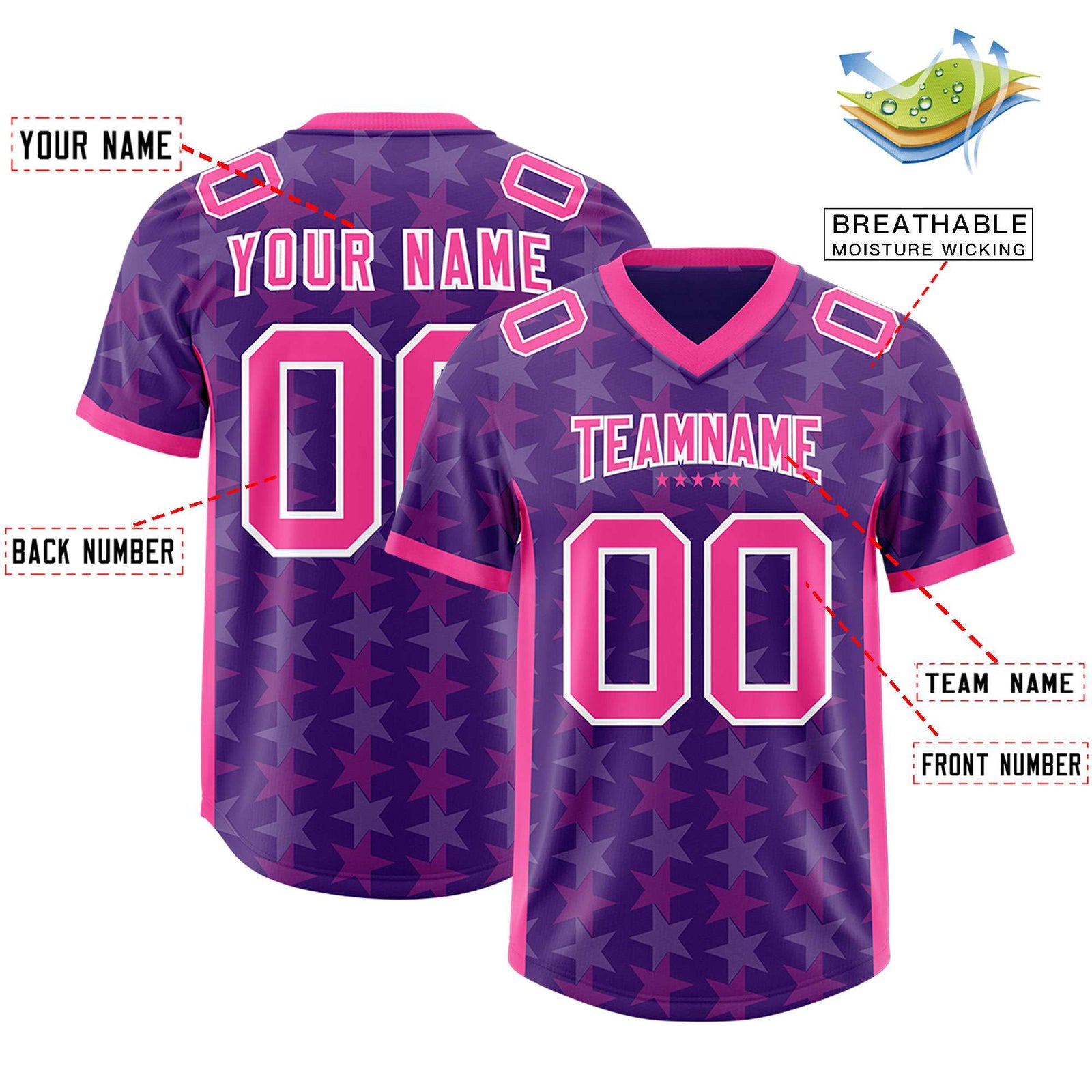 Custom Purple Pink Personalized All Star Graffiti Pattern Authentic Football Jersey