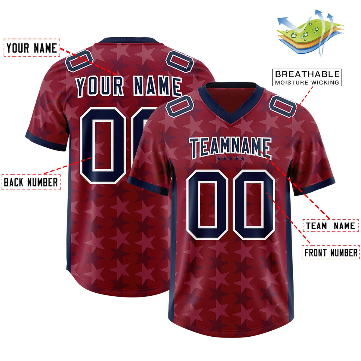 Custom Crimson Navy Personalized All Star Graffiti Pattern Authentic Football Jersey
