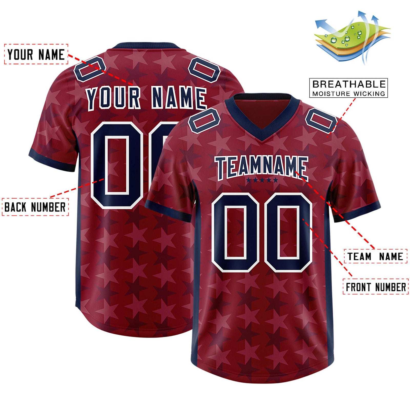 Custom Crimson Navy Personalized All Star Graffiti Pattern Authentic Football Jersey