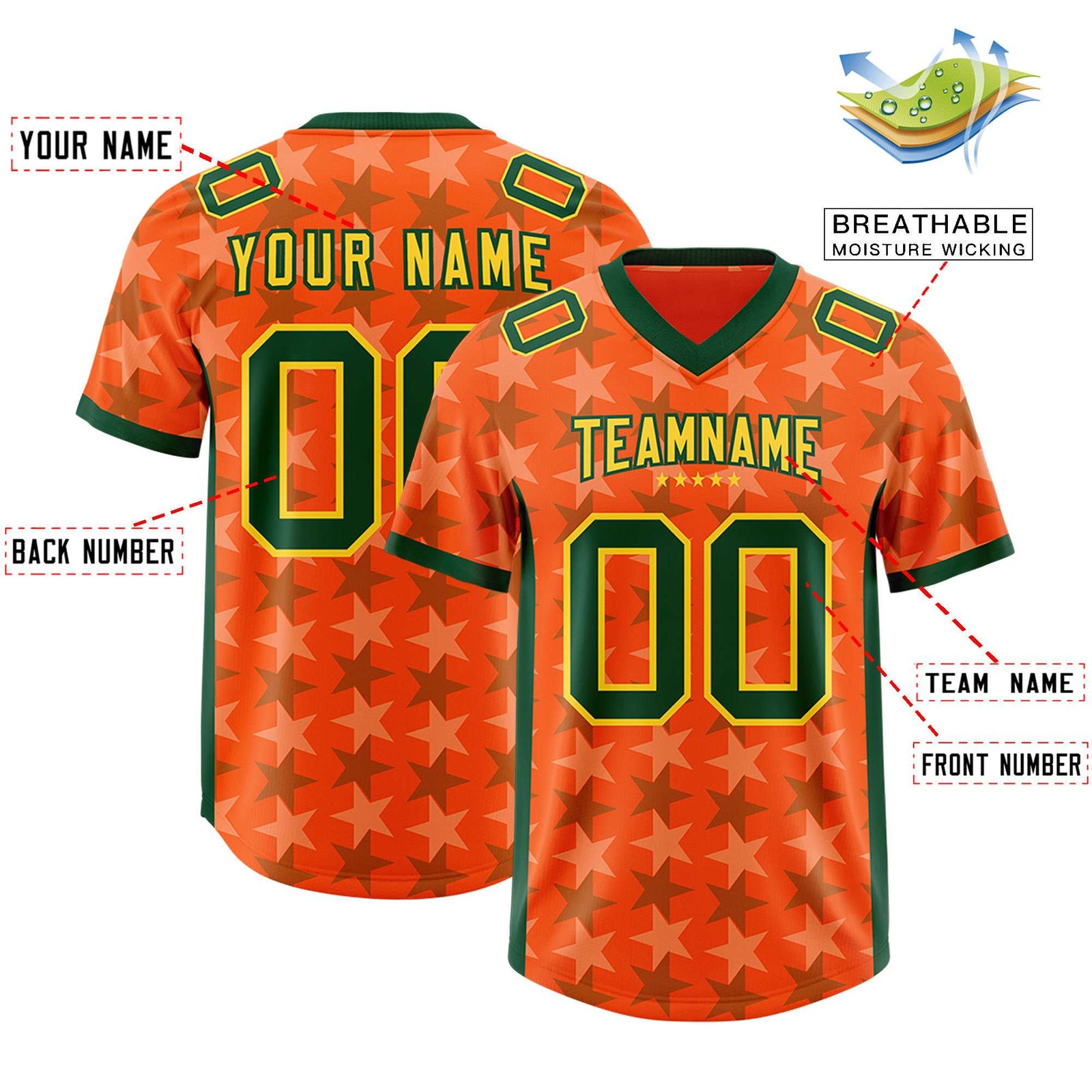Custom Orange Green Personalized All Star Graffiti Pattern Authentic Football Jersey