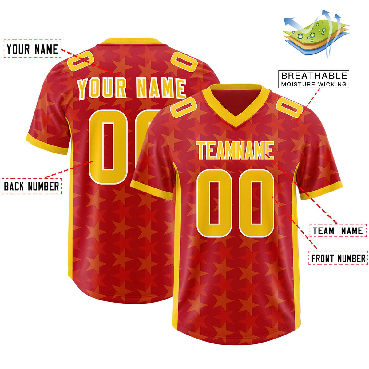 Custom Red Yellow Personalized All Star Graffiti Pattern Authentic Football Jersey