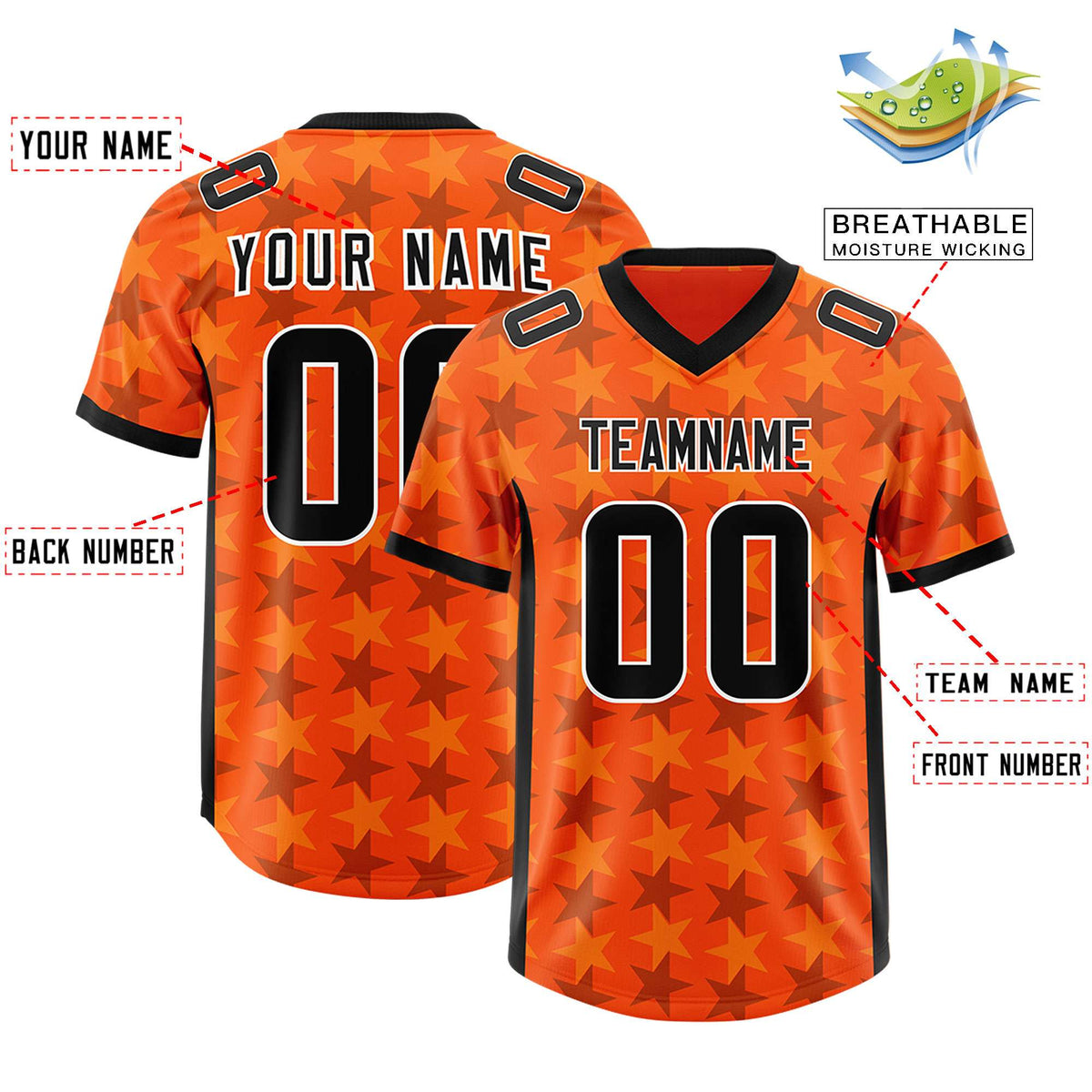 Custom Orange Black Personalized All Star Graffiti Pattern Authentic Football Jersey