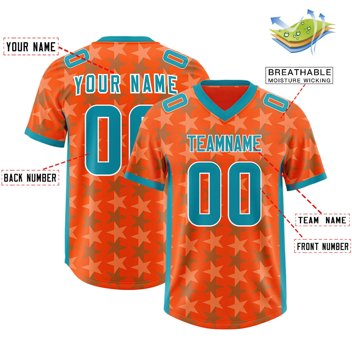 Custom Orange Aqua Personalized All Star Graffiti Pattern Authentic Football Jersey