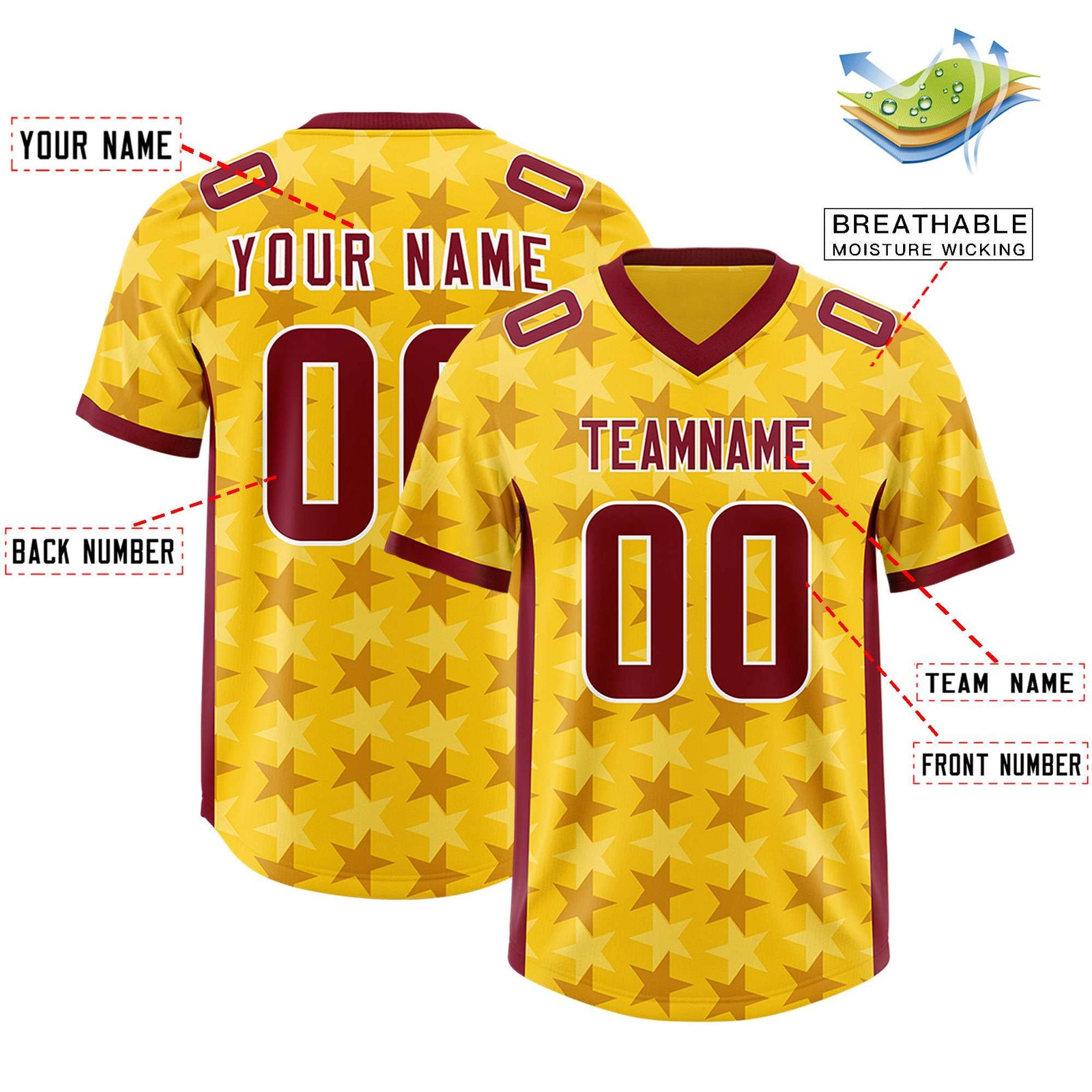 Custom Gold Crimson Personalized All Star Graffiti Pattern Authentic Football Jersey