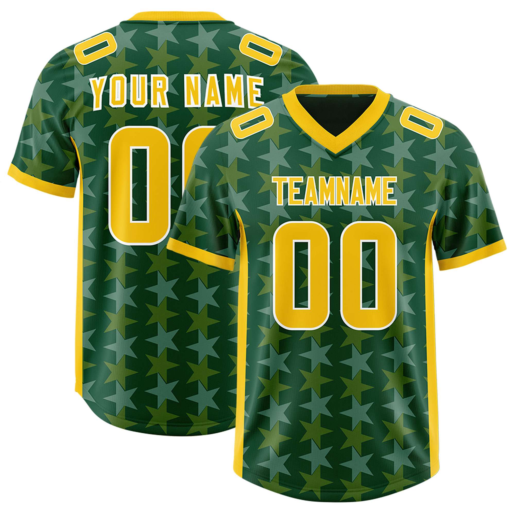 Custom Green Gold Personalized All Star Graffiti Pattern Authentic Football Jersey