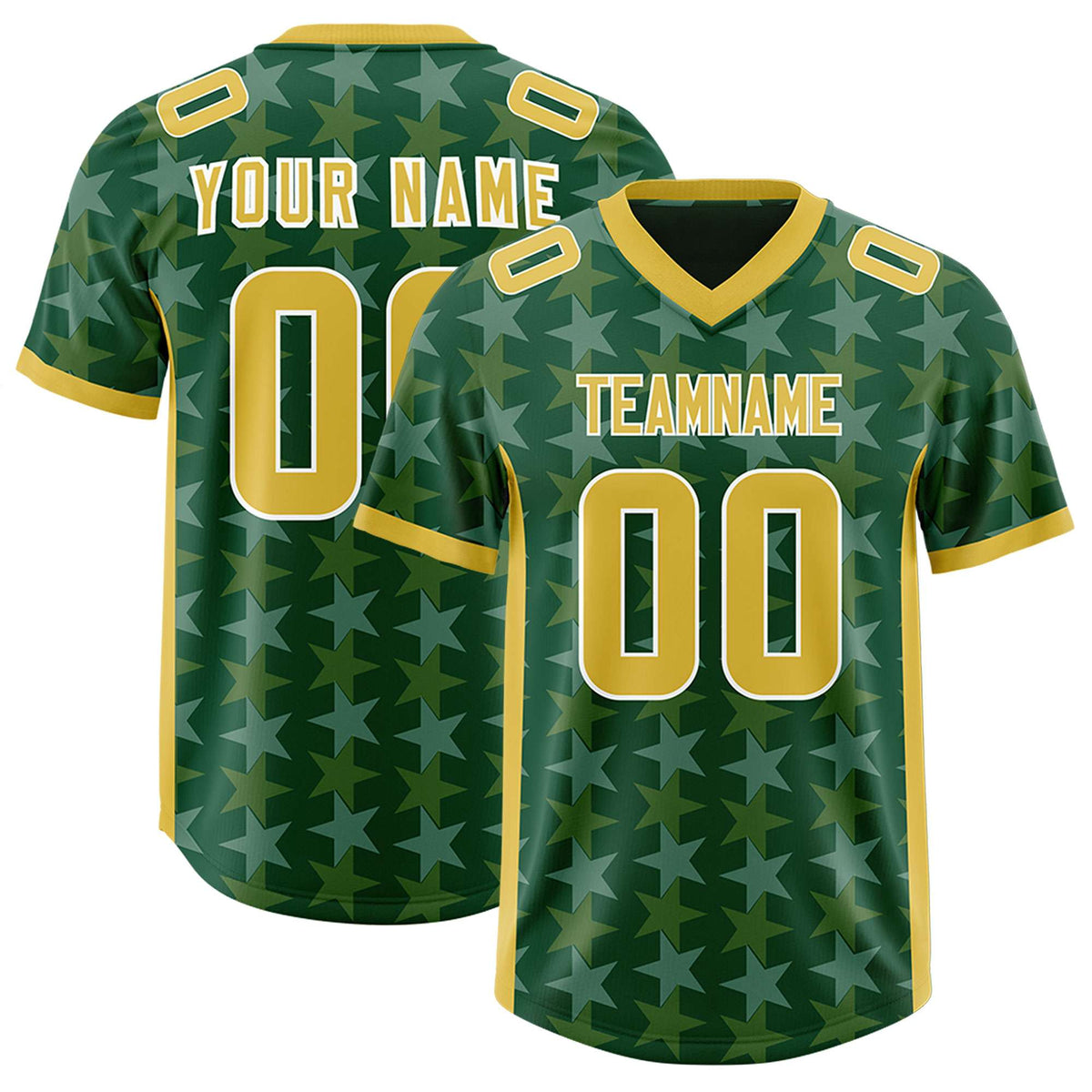 Custom Green Old Gold Personalized All Star Graffiti Pattern Authentic Football Jersey